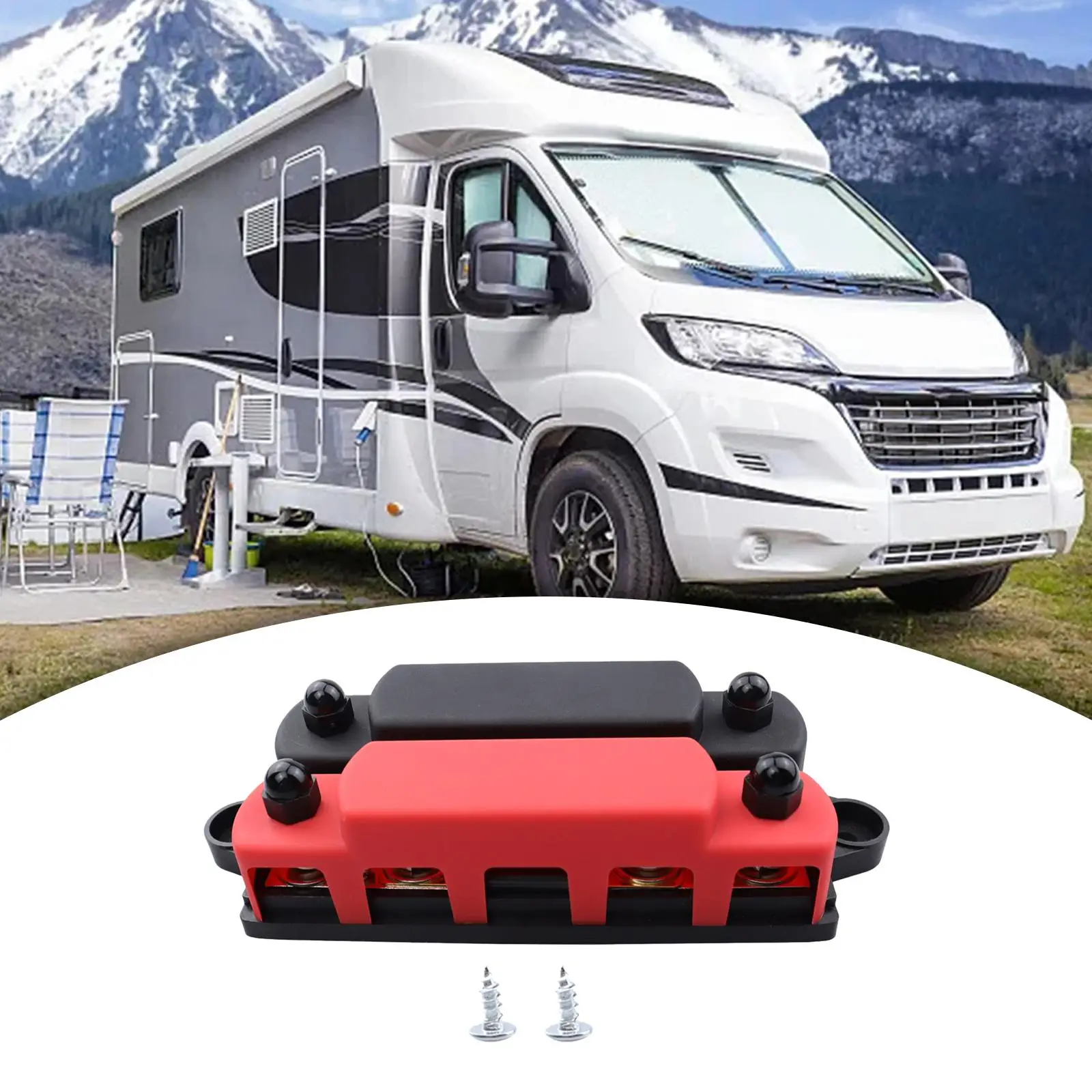 4 Way Power Distribution Bus Bar Terminal with Cover for Marine RV
