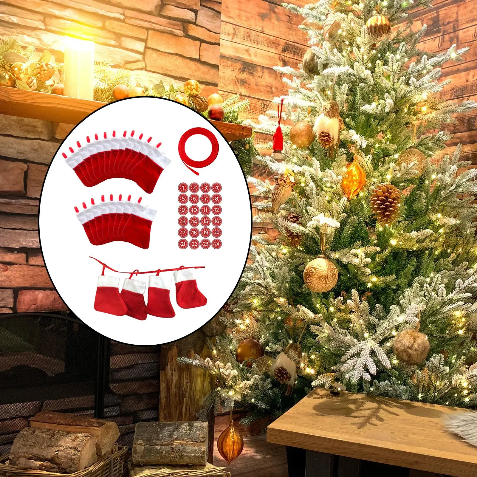 24x 24Days Advent Calendar Bags Pendant Decor Candy Fill Sacks Christmas Gift Bags Socks for Wall Hanging Kids Adult Xmas