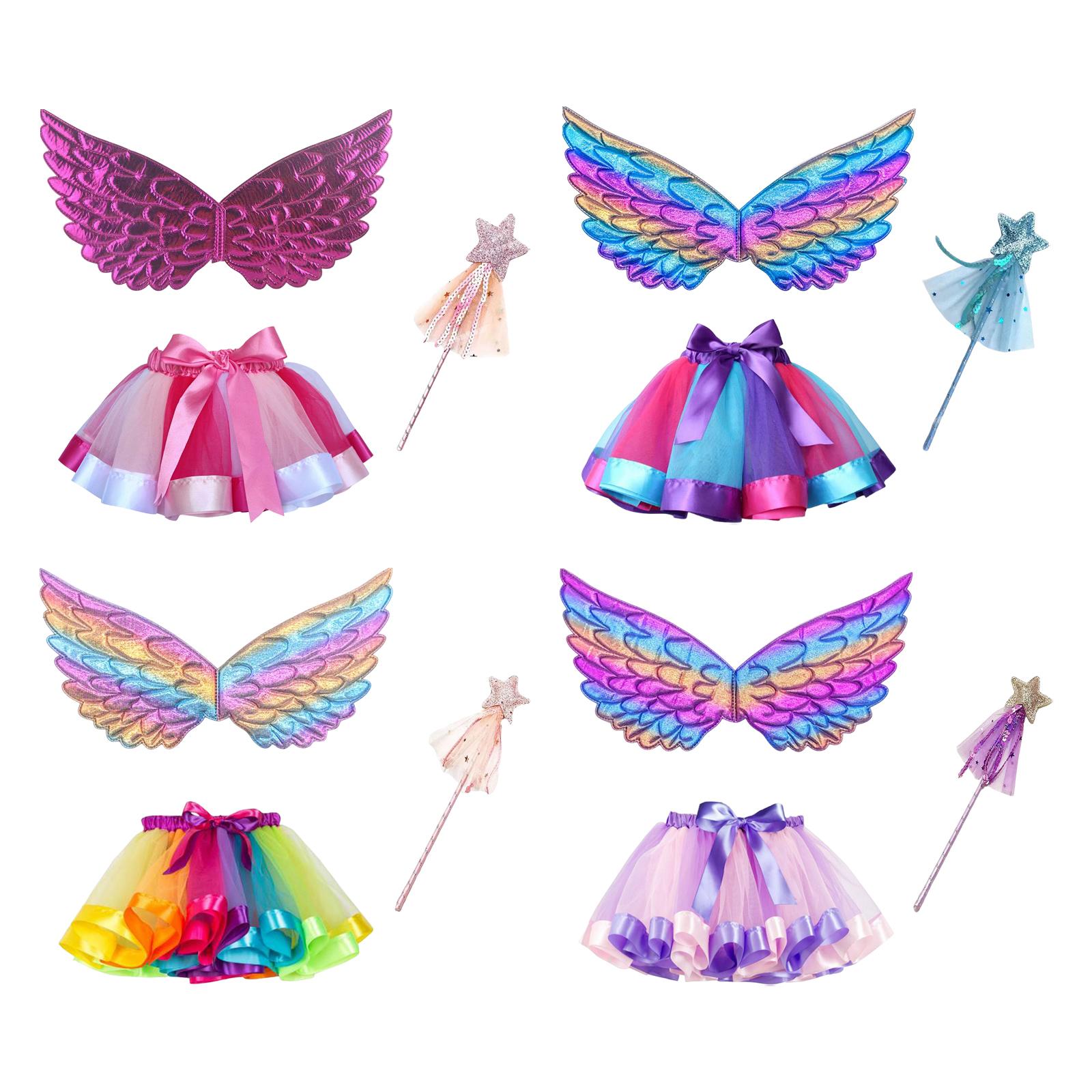 Girls Fairy Costume Set with Butterfly Wing Wand for Photo Prop Cosplay Ballet Dance Halloween Ages 3-6