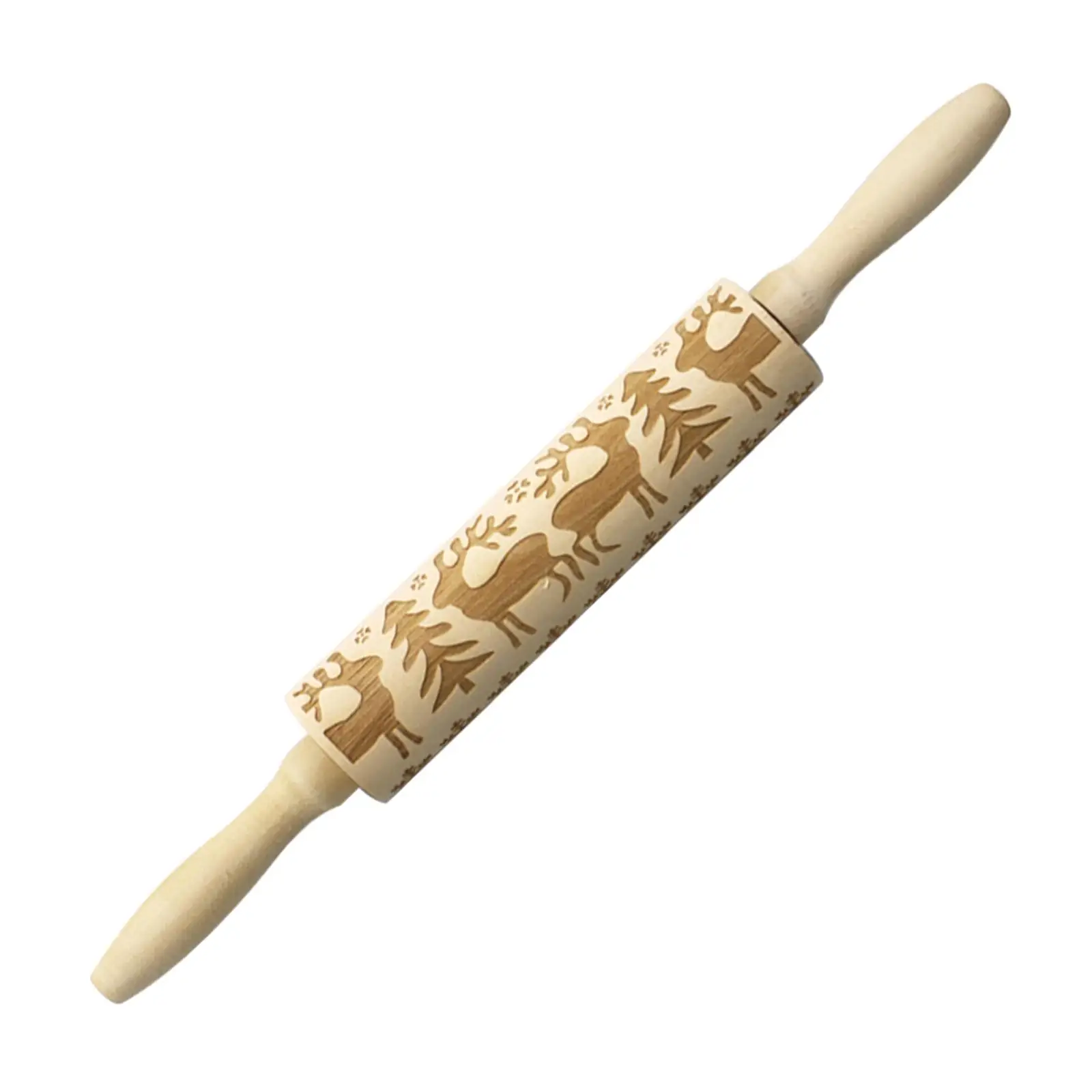 Embossing Rolling Pin Holiday Christmas Themed Pattern 3D Wooden Rolling Pin with Patterns for Baking Waffles Dough Pies Pastry