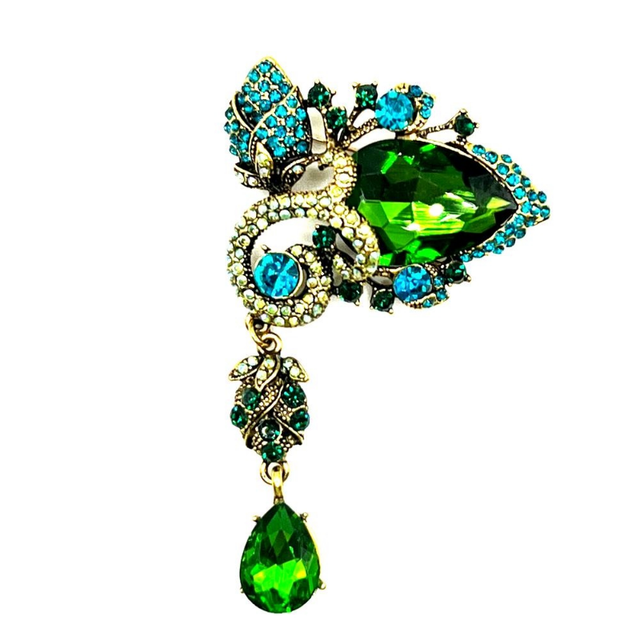 Spilla A Quadrifoglio Con Strass | Verde, Dimensioni 4x3,5 Cm | Lega E Cristalli | Per Giacche, Sciarpe, Cappelli