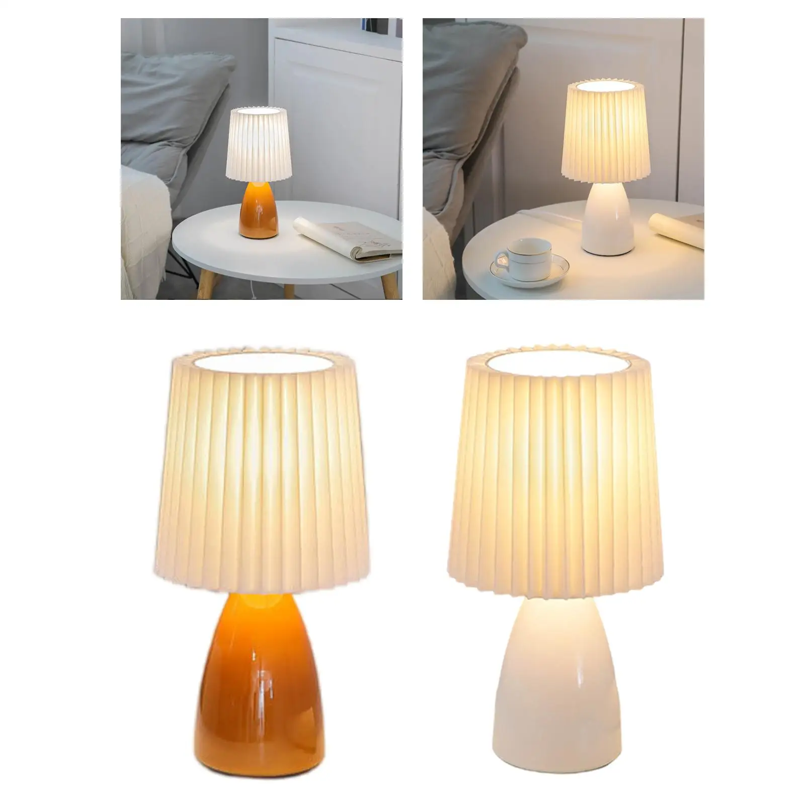 Glass LED Desk Lamp For Bedroom Korean Ins Style Striped Pleated Table Lamp Decor Cute Glass Translucent Bedside Lamp