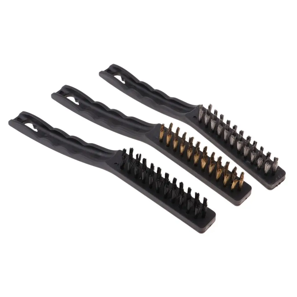 3x Plastic Handle Wire Scratch Brush Set Motorcycle Cleaning Parts Wire Scratch Brush Set Cleaning Welding Slag