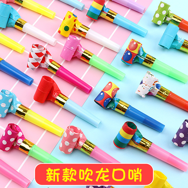 Description Picture 4 of item10Pcs/Lot Funny Blow Out Party Noise Maker Gift Kids Birthday Kids Playing Toy Blowing Dragon Whistle Noise Maker Party Decor