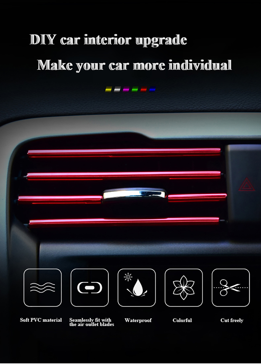 Car Air Conditioner Vent Outlet Trim 10pcs Pink DIY U Shape Car Trim Strip Auto Interior Side Air Vents Strip Car Interior Trim