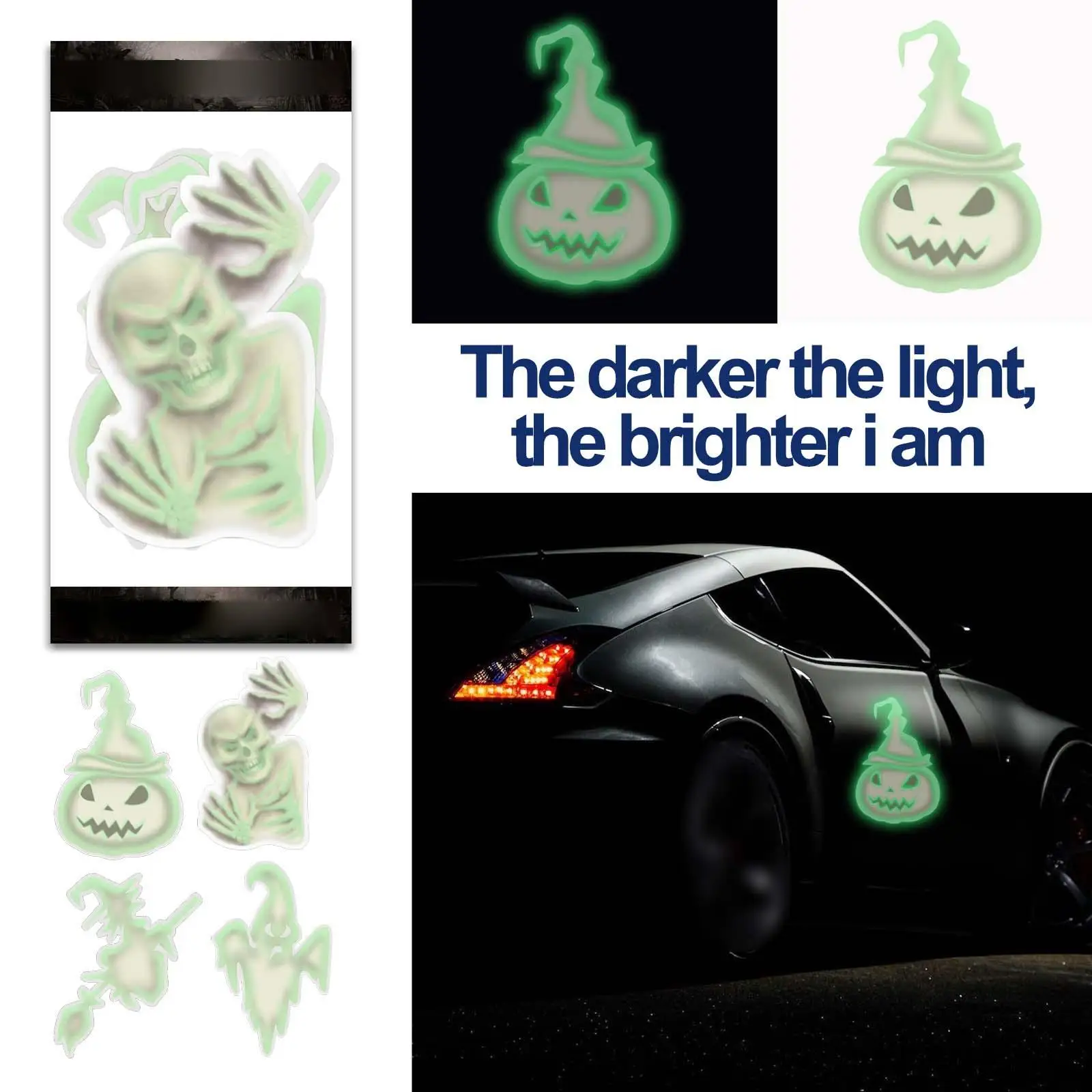 4 Pieces Luminous Stickers Car Halloween Pumpkin Window Decorations Supplies
