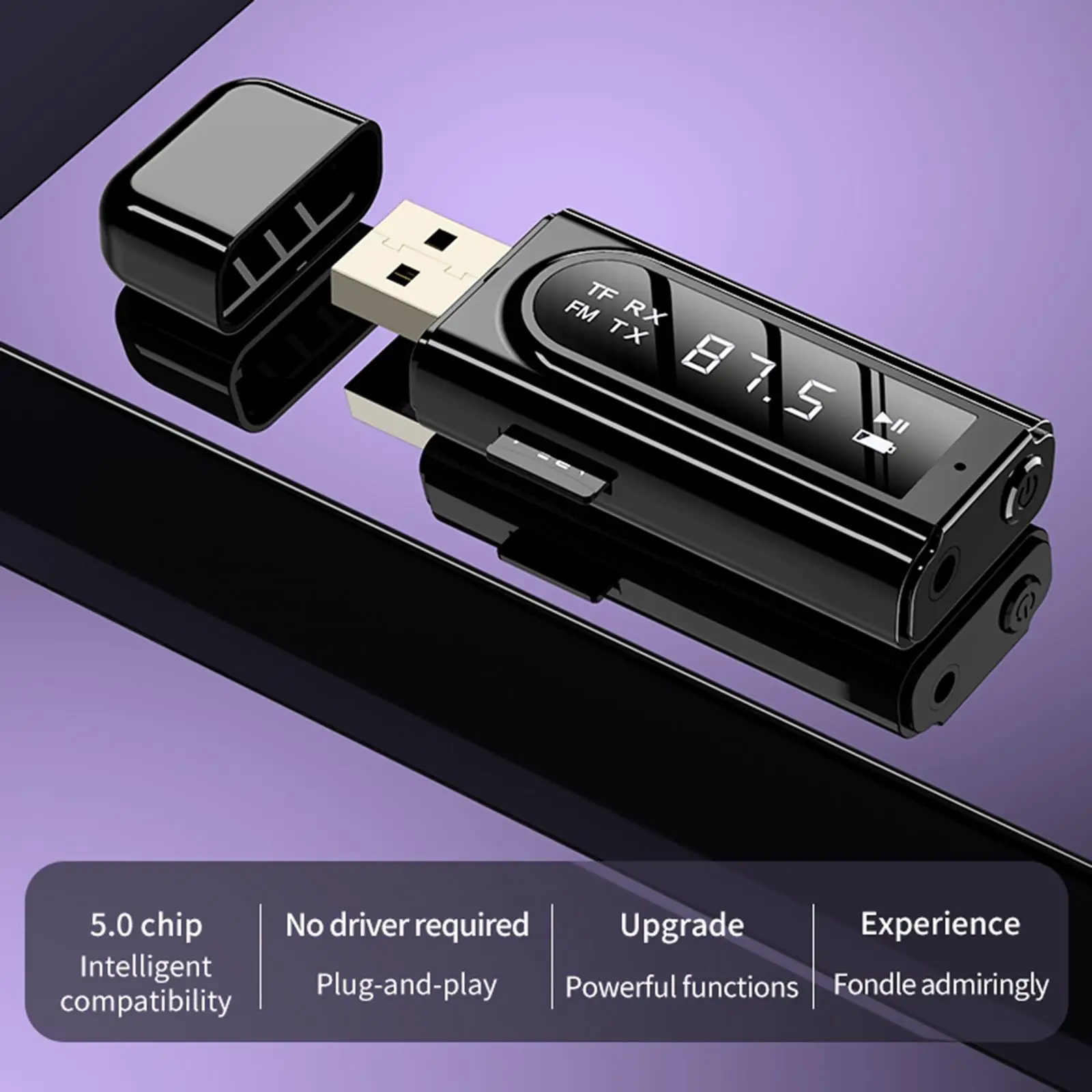 Bluetooth 5.0 Receiver MP3 Players Music  AUX USB Adapter for Cell phone/Car/Tablet/Computer/Wired speaker/Amplifier/Projector