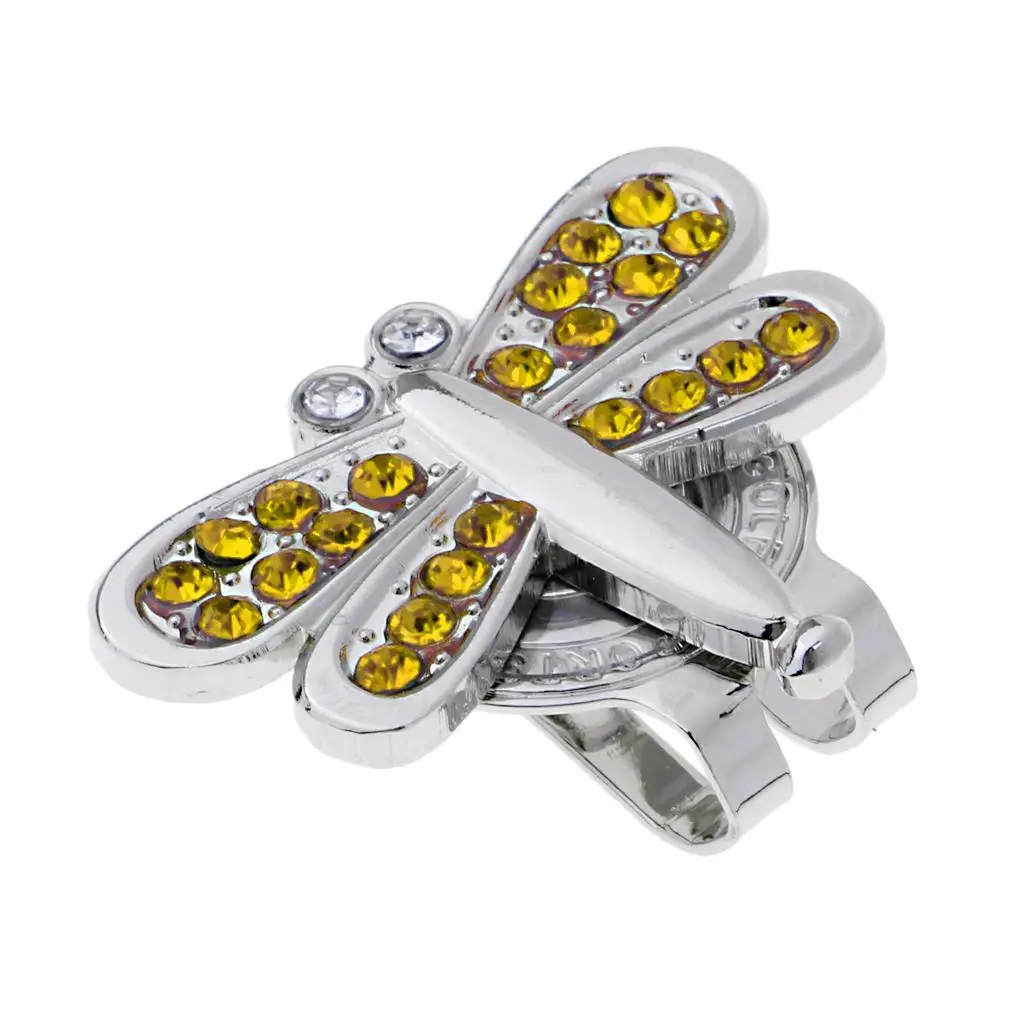 Alloy Golf Crystal Hat Cap Clip with Magnetic Detachable Ball Marker Crystal Dragonfly Shape for Ladies