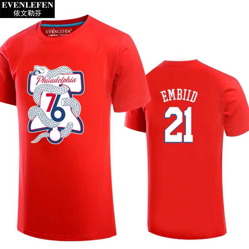 Vintage Cotton T-shirt PHI 76ers short-sleeved basketball sportswear casual fan clothing for Men and Women Embiid Iverson Tees
