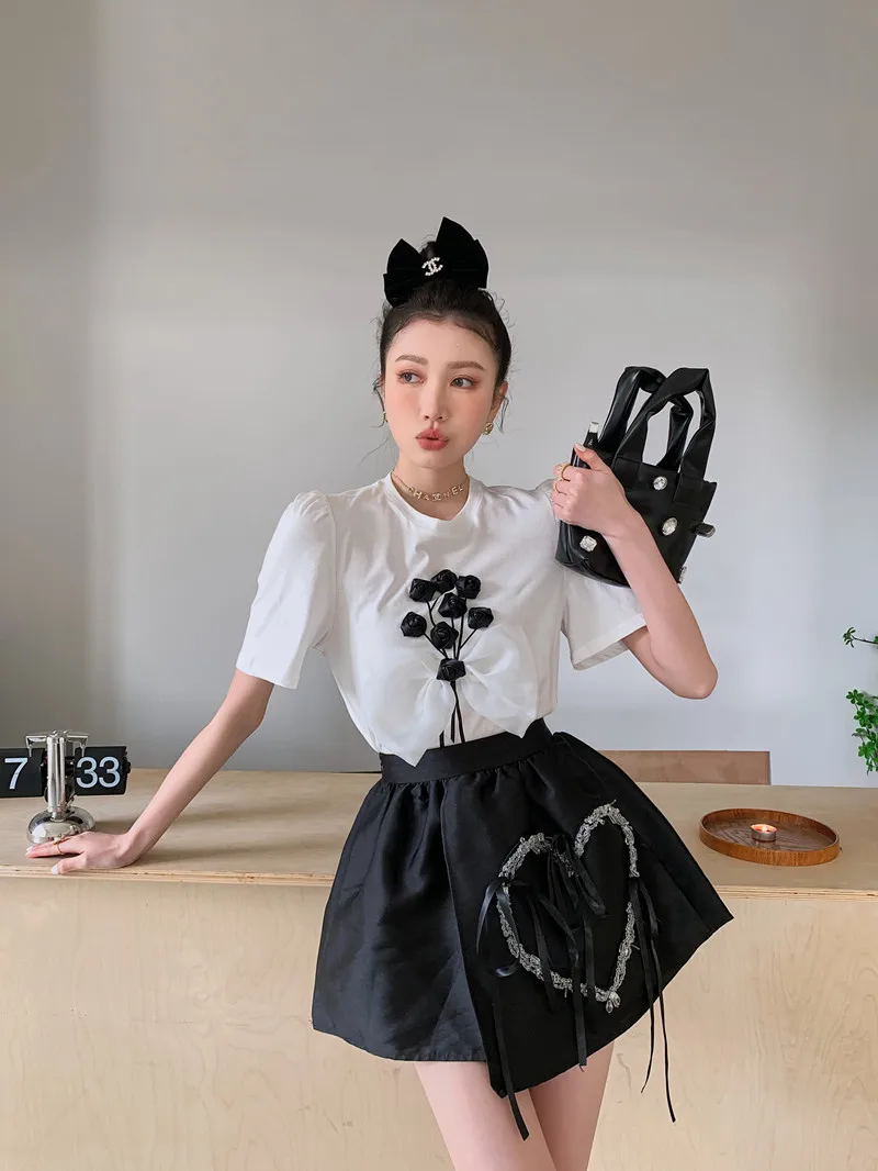 feminino designer bonito topo flores remendo coreano moda kawaii camiseta roupas