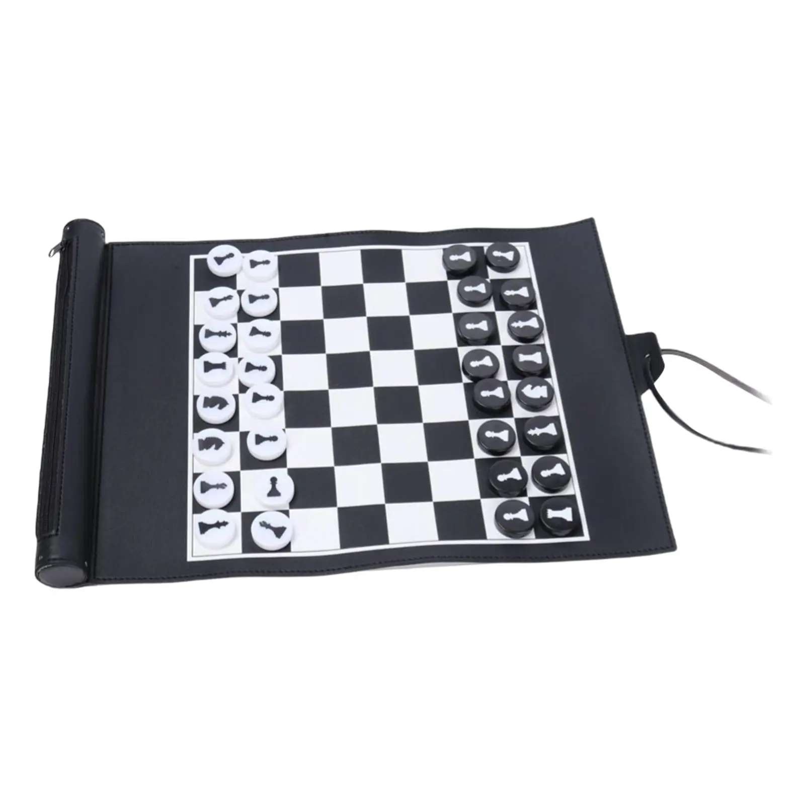 Foldable Traditional Chess, Roll up Chess Set 32 Black White Chess Pieces for Entertainment All Levels Travel Games Teens Family