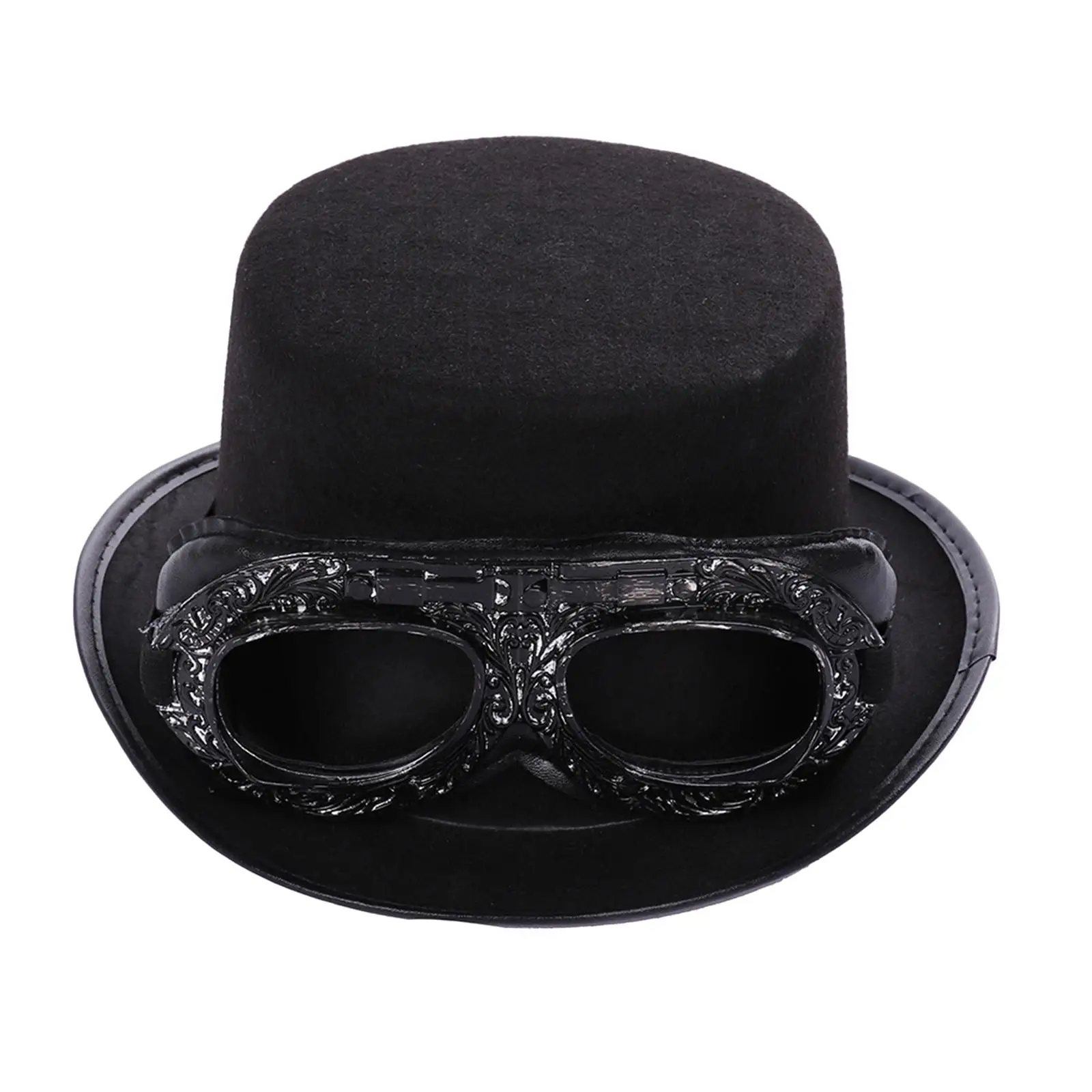 Deluxe Black Steampunk Top Hat with Goggles Punk Costume Hat Gear for Unisex Halloween Party Fancy Dress Costume Accessory