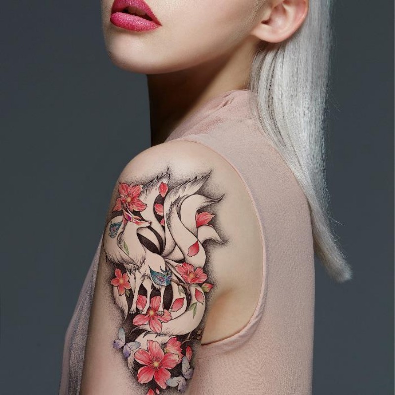 Ukiyoe Fuchs Tattoo Aufkleber dauerhafte gefälschte Tätowierung für Frau Arm temporäre Tätowierung japanische sexy Kunst Faux Tattoos wasserdichte Tatuajes – Detail 4