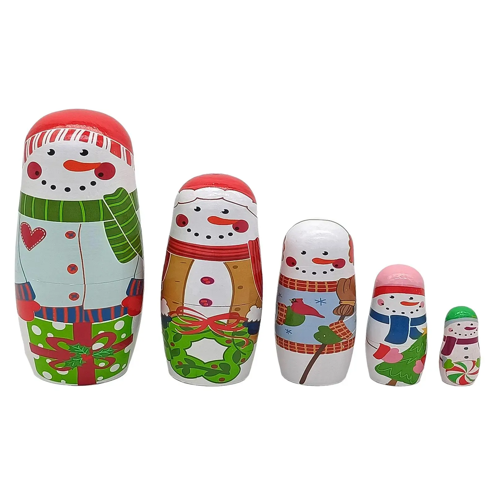 5x Holiday Santa Snowman Nesting Doll Stacking Hand Painted Matryoshka Dolls Nesting Wishing Dolls for Halloween Home Office