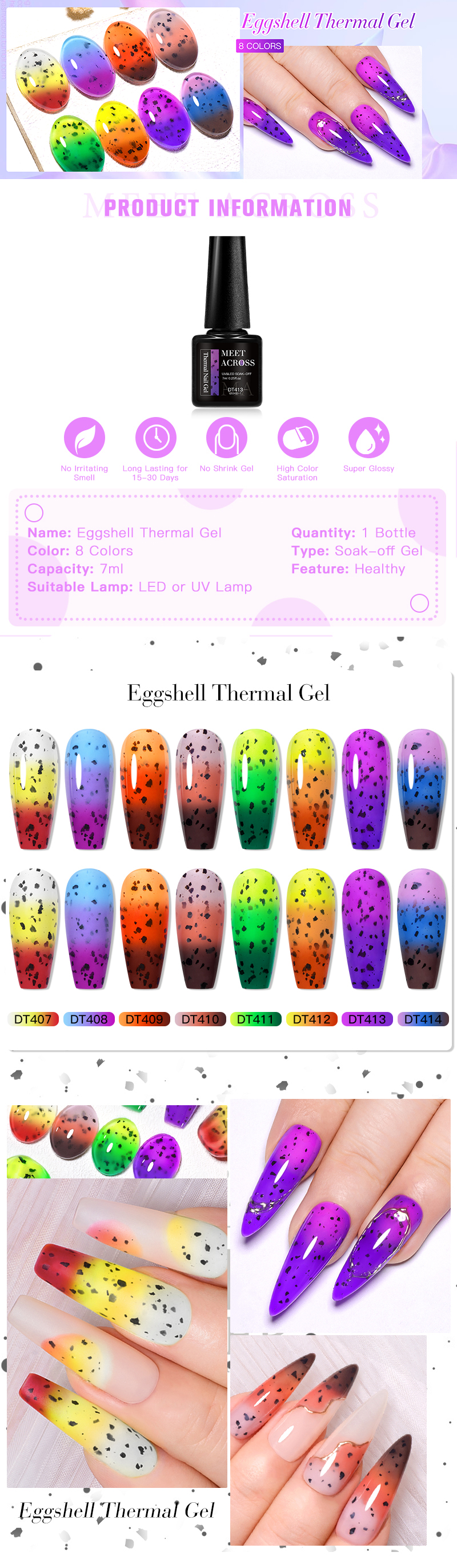 Description Picture 2 of item7ml Eggshell Thermal Gel Nail Polish Purple Temperature Color changing Varnishes Semi Permanent Winter Color Soak Off UV LED Gel