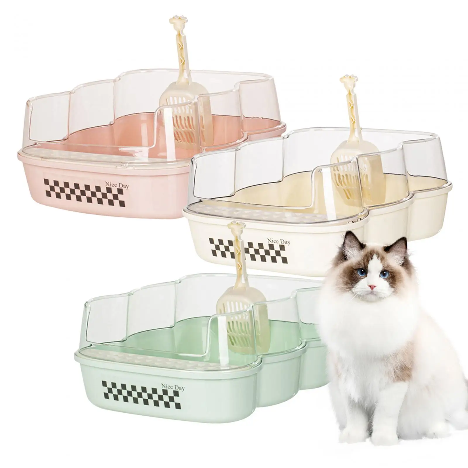 Cat Litter Box with High Side Semi Enclosed Litter Box, Durable, Easy to Clean Waterproof Cat Bedpan Kitty Litter Pan for Cat