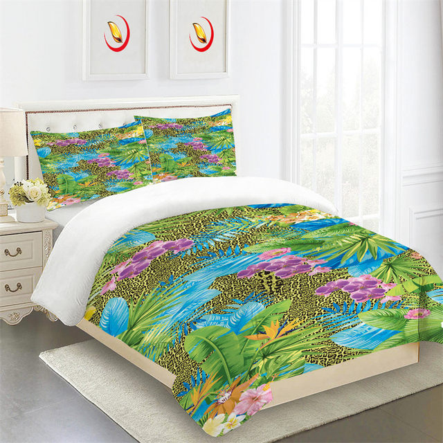 Green Palm Leaves Duvet Cover Single King Tropical Plant Bedding