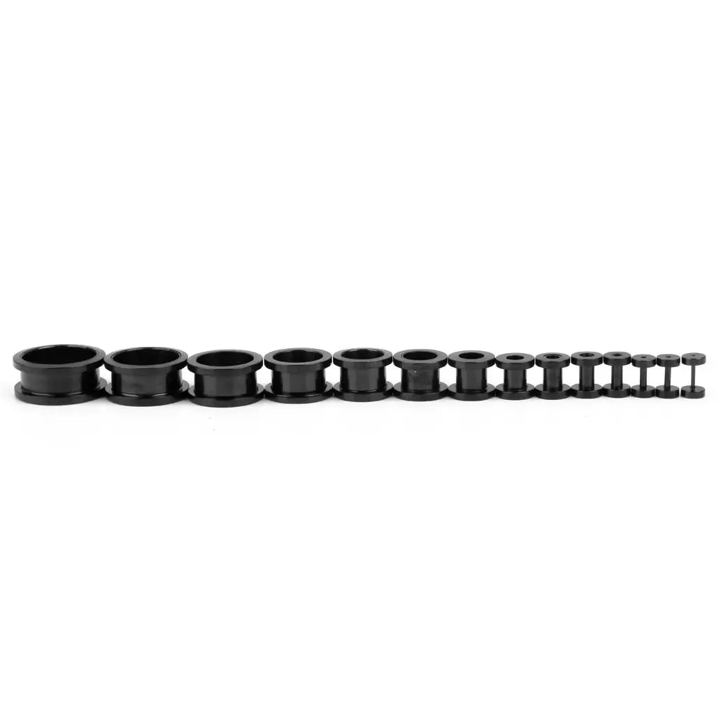 Stainless Steel Ear Studs Meat Tunnel Stretcher Expander Set 14pcs Black
