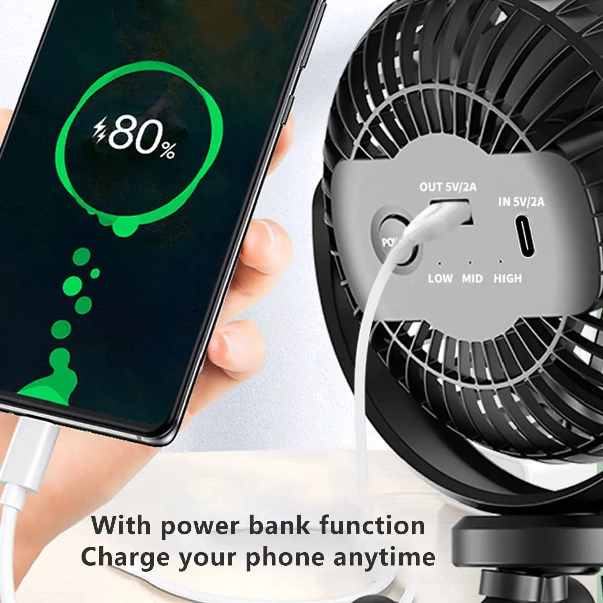 School Workplace Mini Portable Personal Air Cooling Fan with 1800mAh Rechargeable Battery Operated Color : A Home UJYUY USB Desk Fan 360° Rotation Quiet Fan for Baby Stroller Camping 
