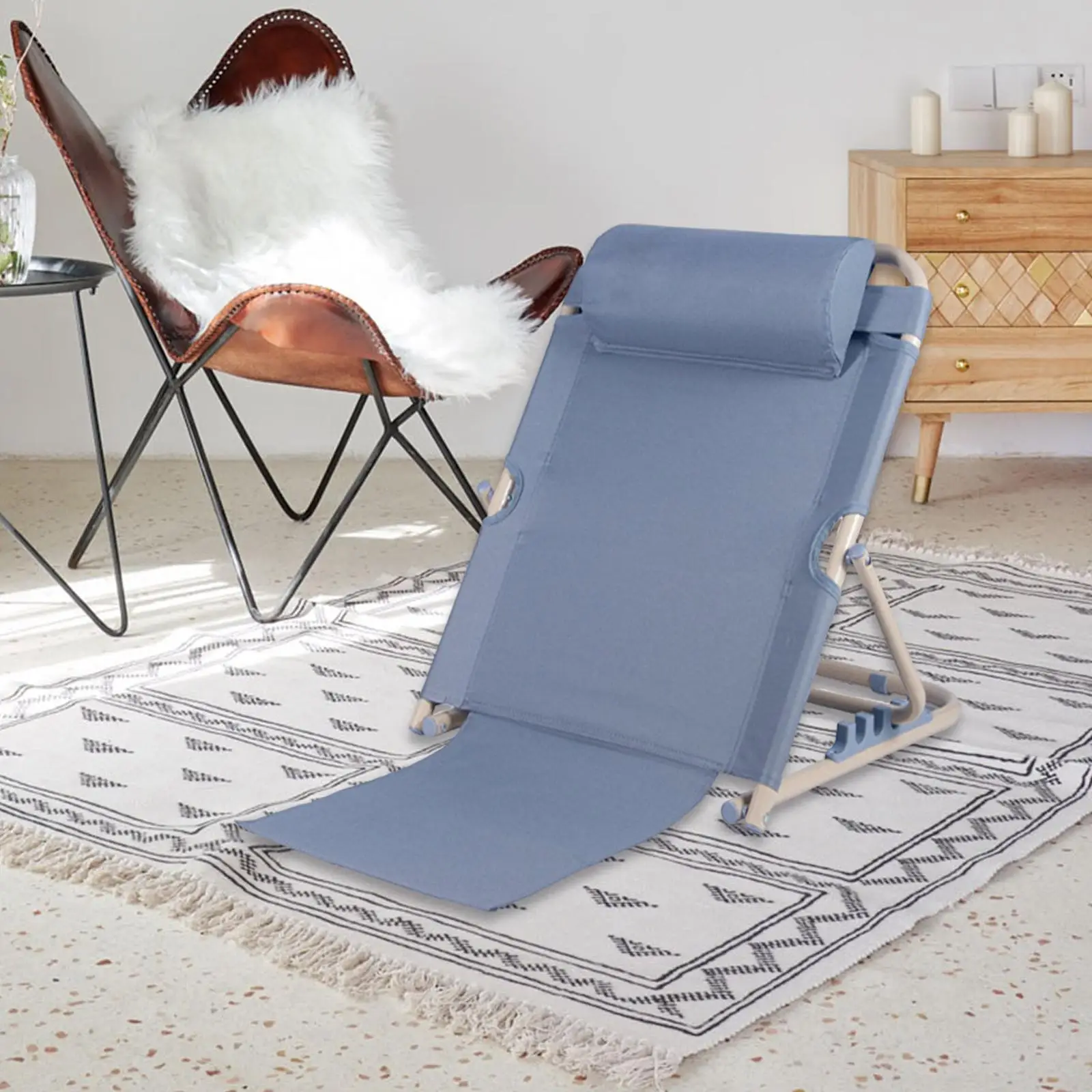 Sit up Back Rest Folding Chair Adjustable with Head Cushion Multi Function Portable Support Bed Backrest for Head Neck
