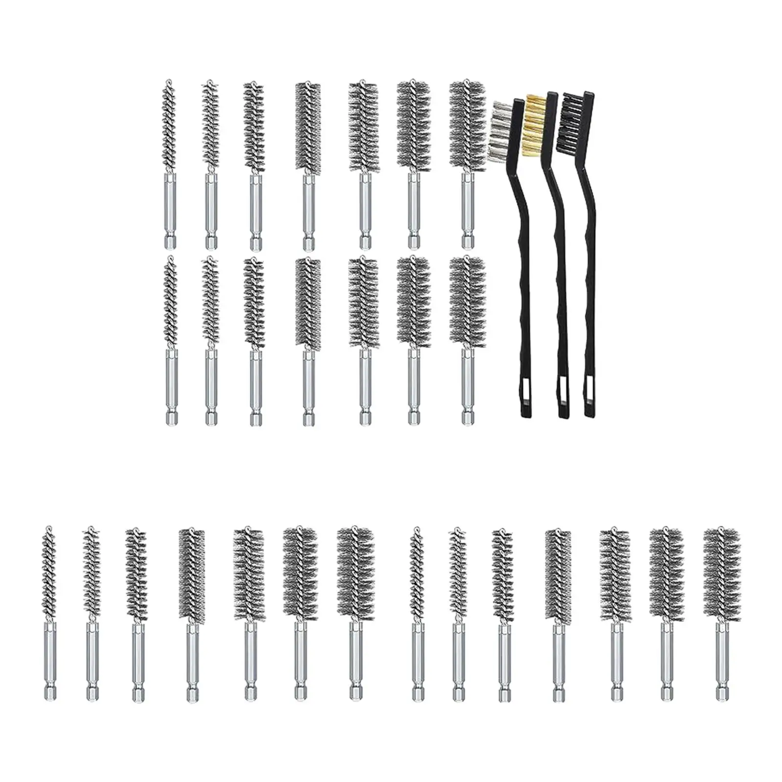 Bore Brush Set Accessories Different Sizes Sturdy with Handle Durable Metal 1/4 inch Hex Shank for Power Drill Impact Driver