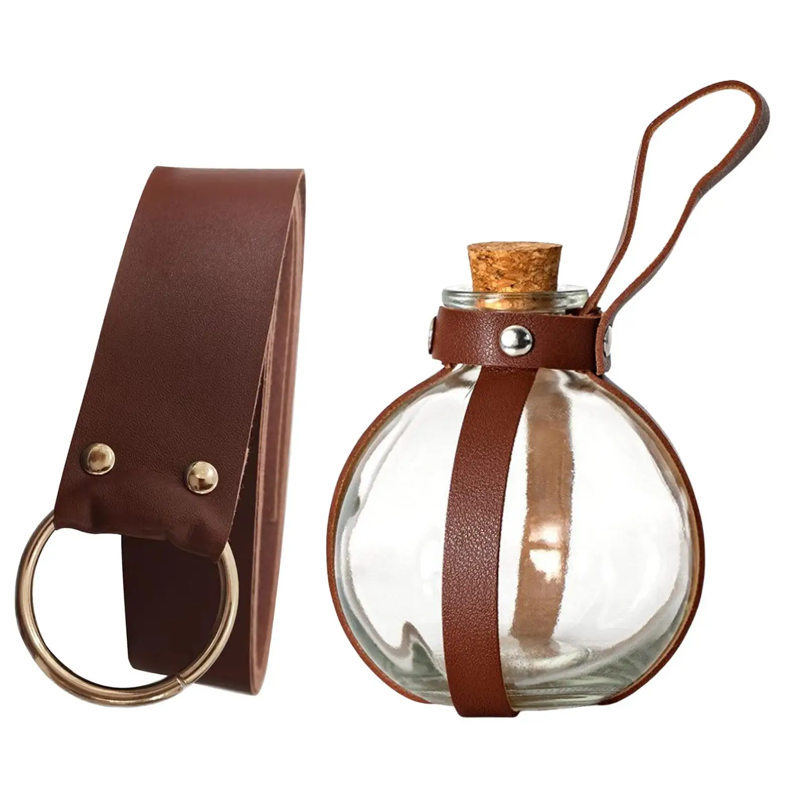 Halloween Cork Potion Bottle Round Spherical Glass Bottle with Leather Belt