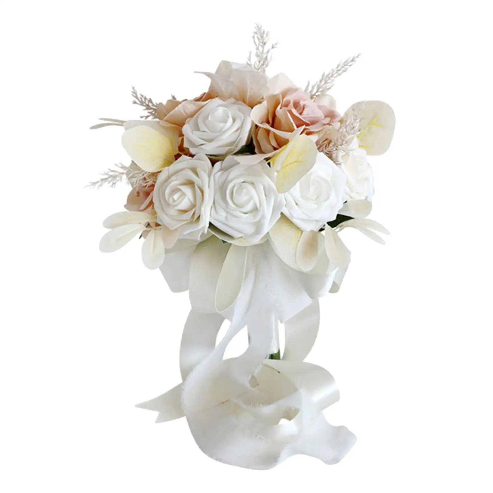 Romantic Bridal Bouquets with Ribbons Decoration Silk Holding Flower for Valentine`s Day Bridal Shower Anniversary Festival