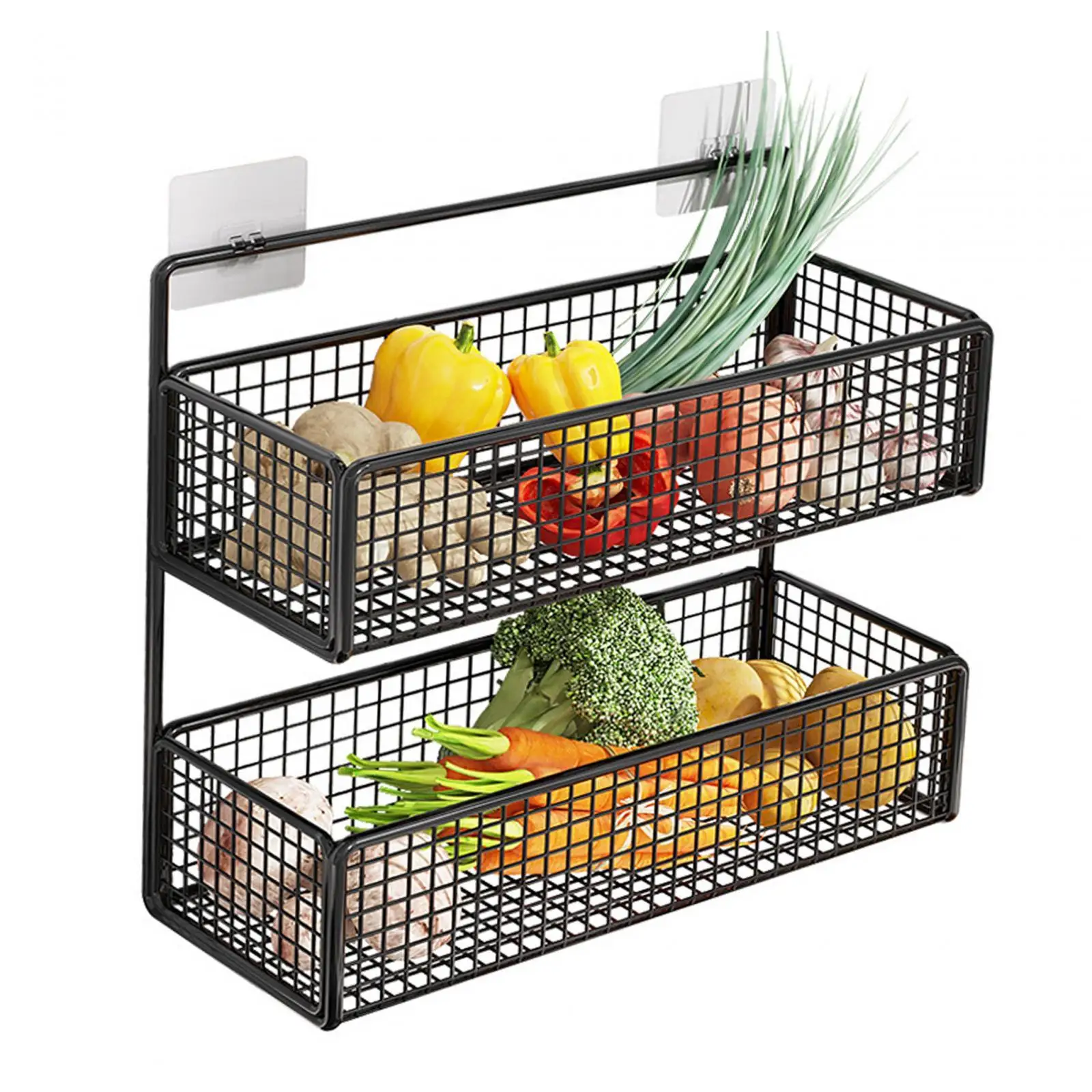 Spice Rack Organizer Wall Mounted Black Hanging Wall Organizer for Bathroom Fruits Vegetables Snacks Kitchen Home Crafts Room