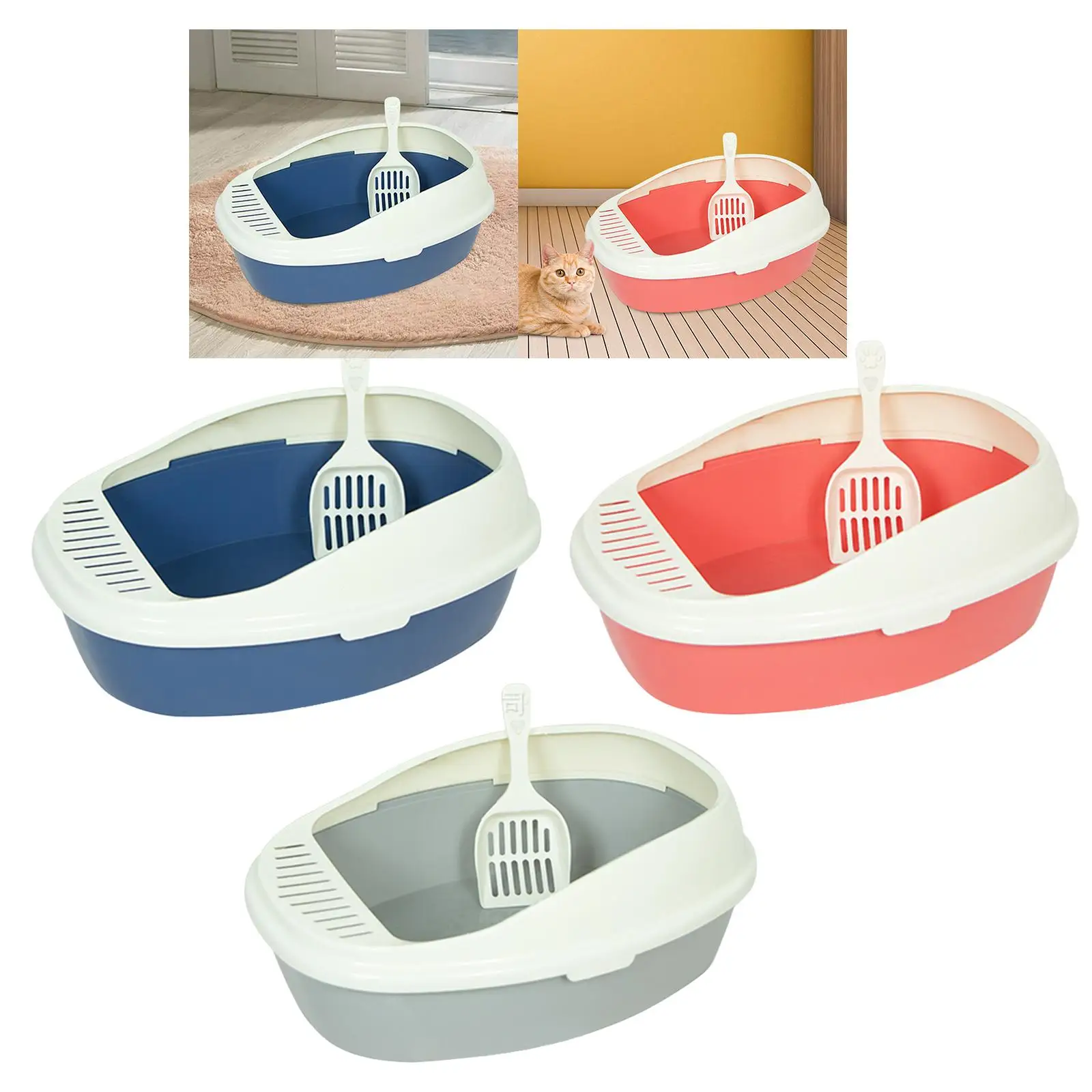 Cat Litter Box, Cat Sand Basin Durable Semi Enclosed Kitty Litter Pan Large Kitten Potty Toilet for Small Pets Pets Accessories