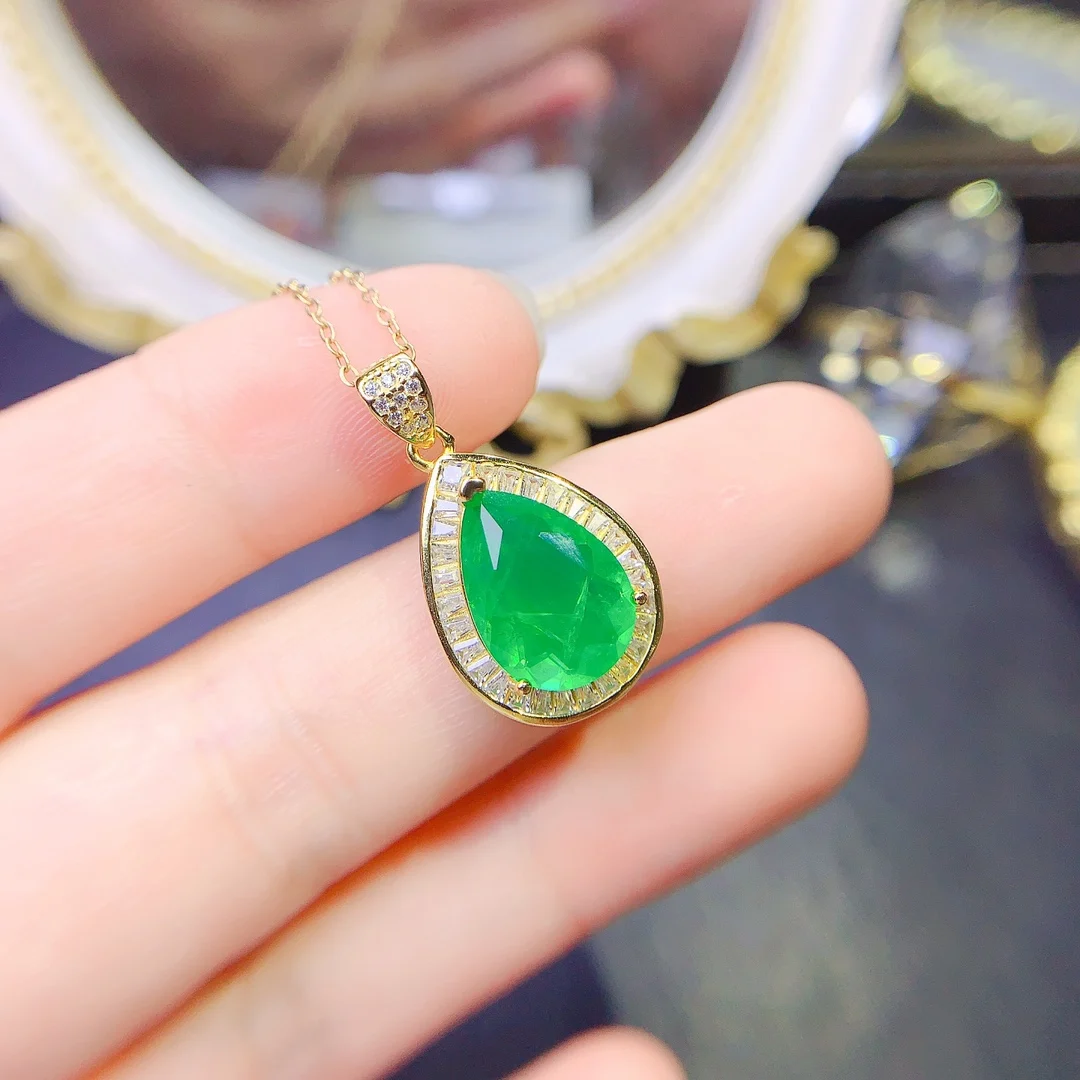 Emerald 925 Sterling Silver Gem Necklace para