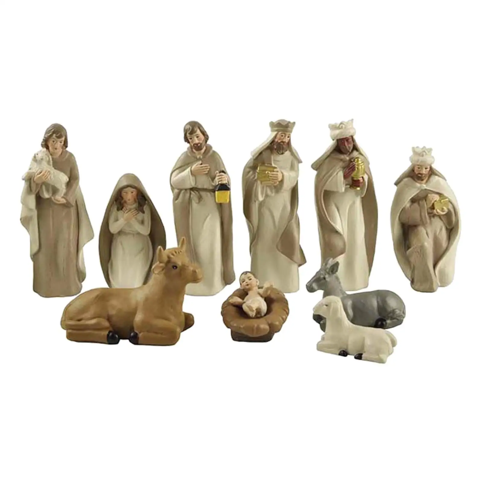 Set of 10 Nativity Figurines , Christmas Nativity Set - Nativity Baby Christmas Figures Ornament Gift Home Cabinet Decor