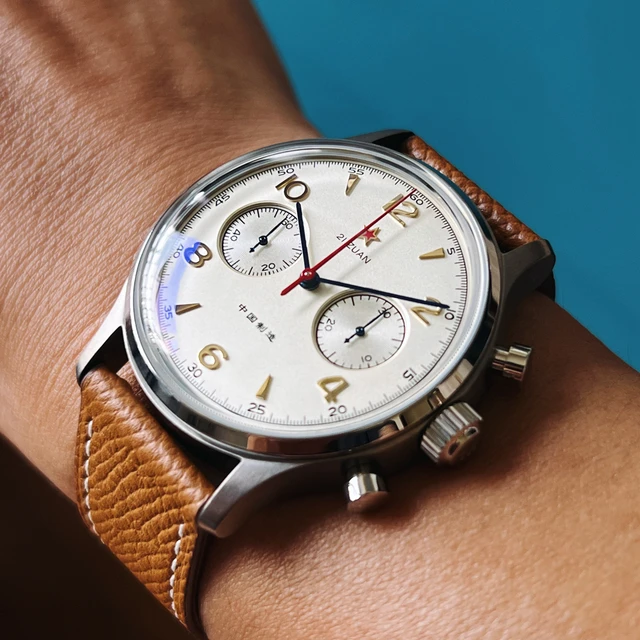 Titanium Pilot Chronograph Watch 1963 Watch ST19 Hand Wind Mechanical  Wristwatches Men Airforce Clocks 40mm Dome Sapphire Glass