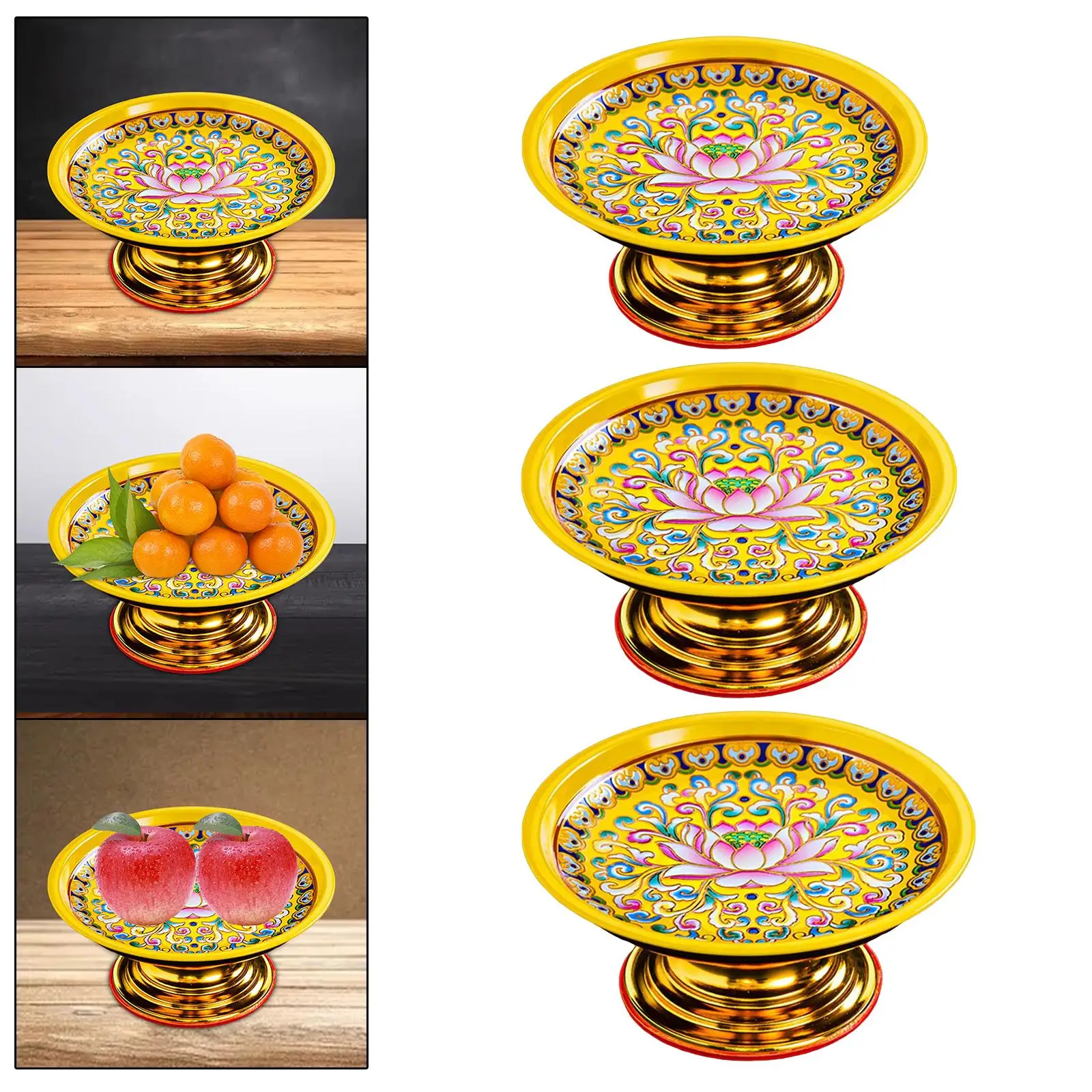 Temple Serving Tray Desktop Organizer Easy to Fill Counter Storage Tray Alloy Shinny Look Buddhist Plate Offering Bowl