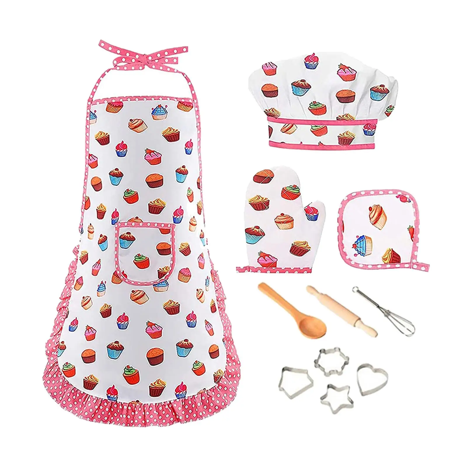 Kids Cooking Baking Set Early Learning Educational Toy Utensils Kitchen Playset Chef Clothing Set for Girls Birthday Gift