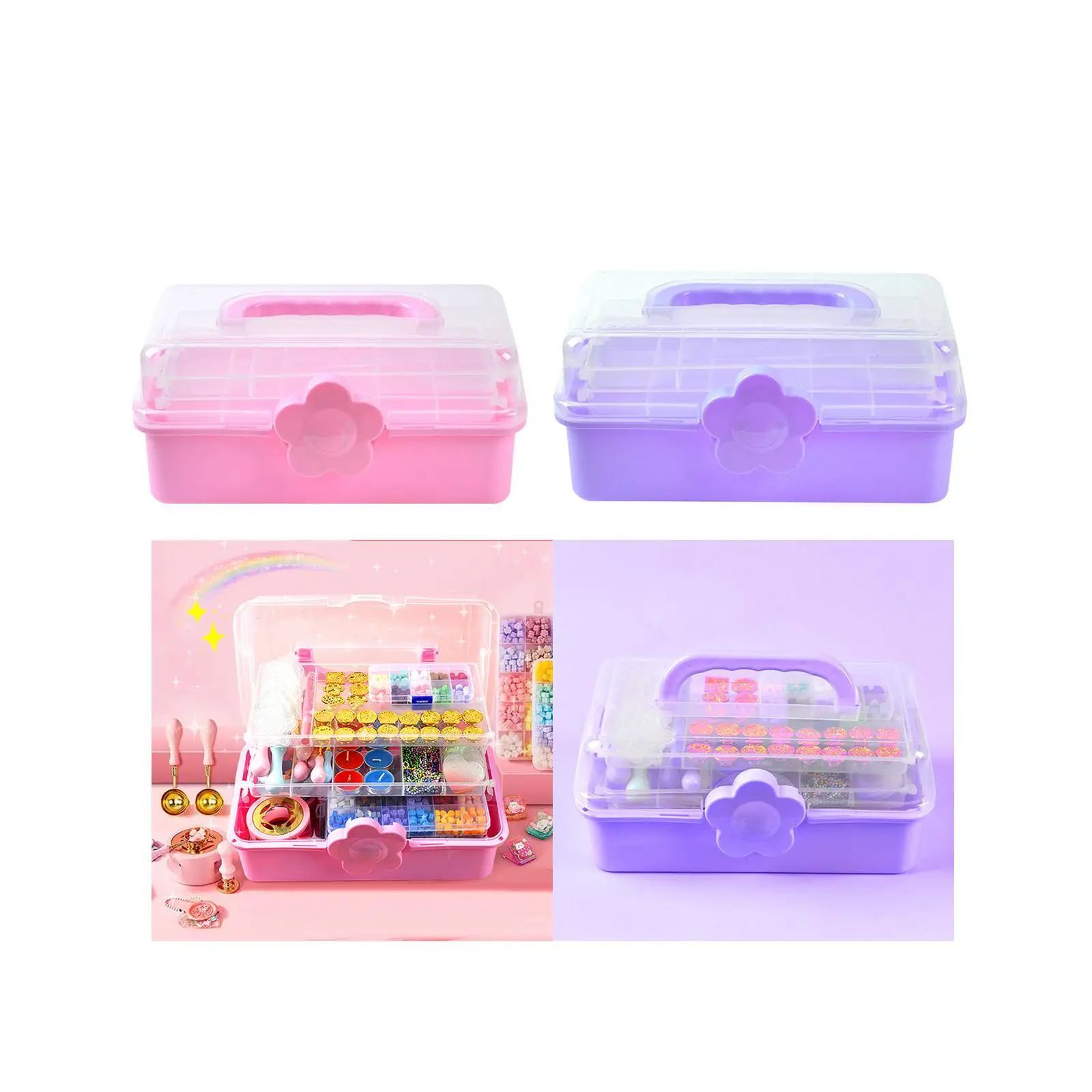 Sewing Supplies Organizer Portable Storage Box Folding Tool Case 3 Tier for Bead Sewing Scrapbooking Items Pencils Art Craft
