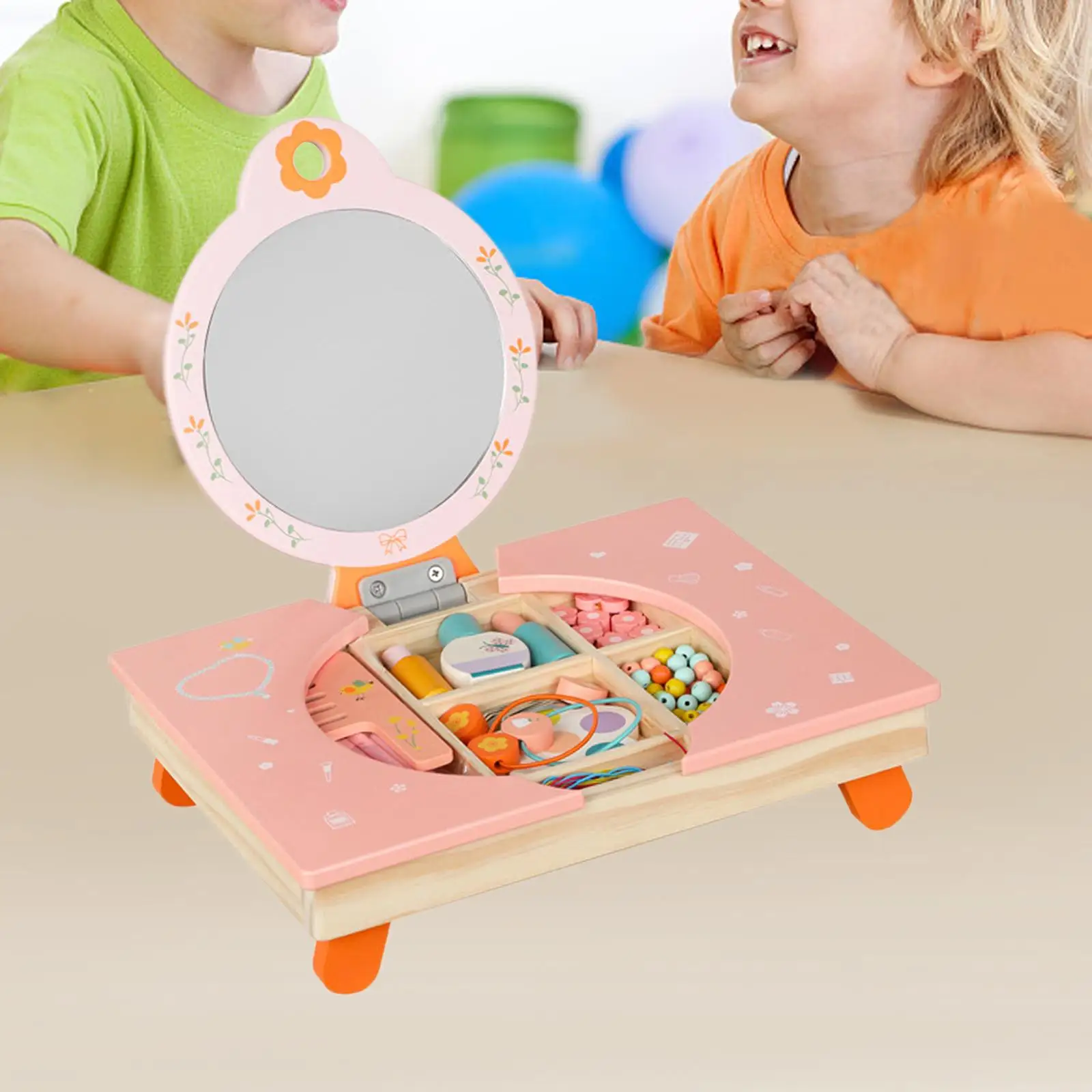 Tabletop Pretend Play Vanity Toy Girls Toys for Dress up Learning Activity Toy Tabletop Dresser Makeup Toy for Kids Girls