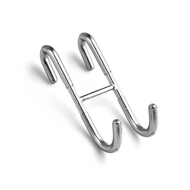 Stainless steel double S hook free punch wall hanging bathroom kitchen door  S hook towel storage rack - AliExpress