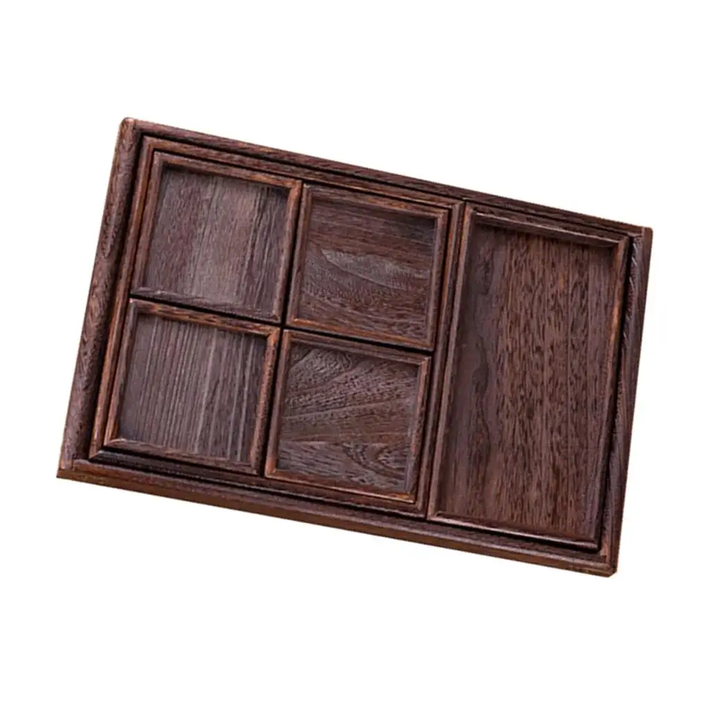 Pack of Plates Saucer Rectangle Wood Fruit Snack Serving Tray Set