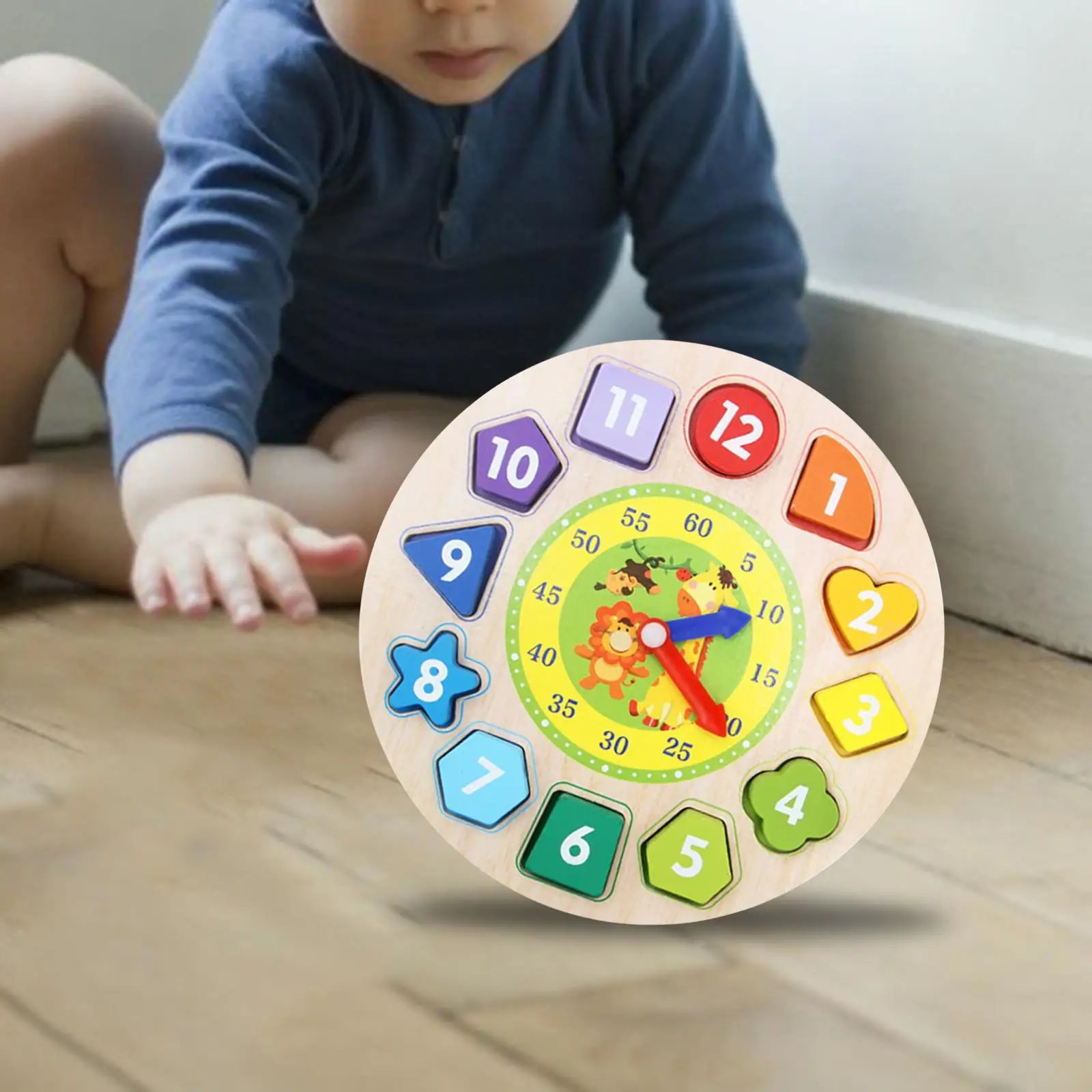 Wooden Time Clock Toy Early Learning Puzzle Stacking Jigsaw for Kids
