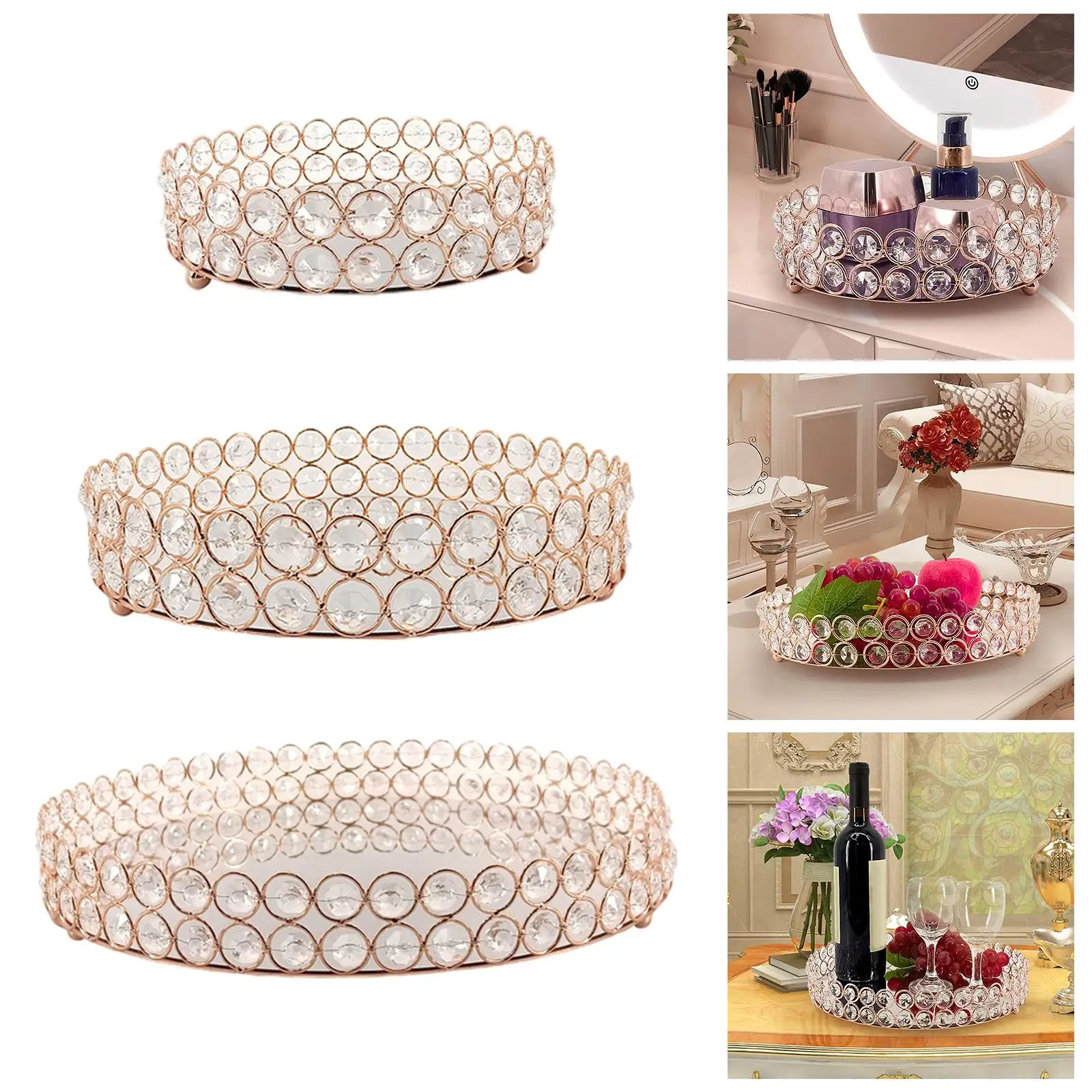 Vintage Style Makeup Mirror Round Mirror Vanity Tray Dresser Cosmetic Perfume Organizers Storage Photo Props Bedroom Decor