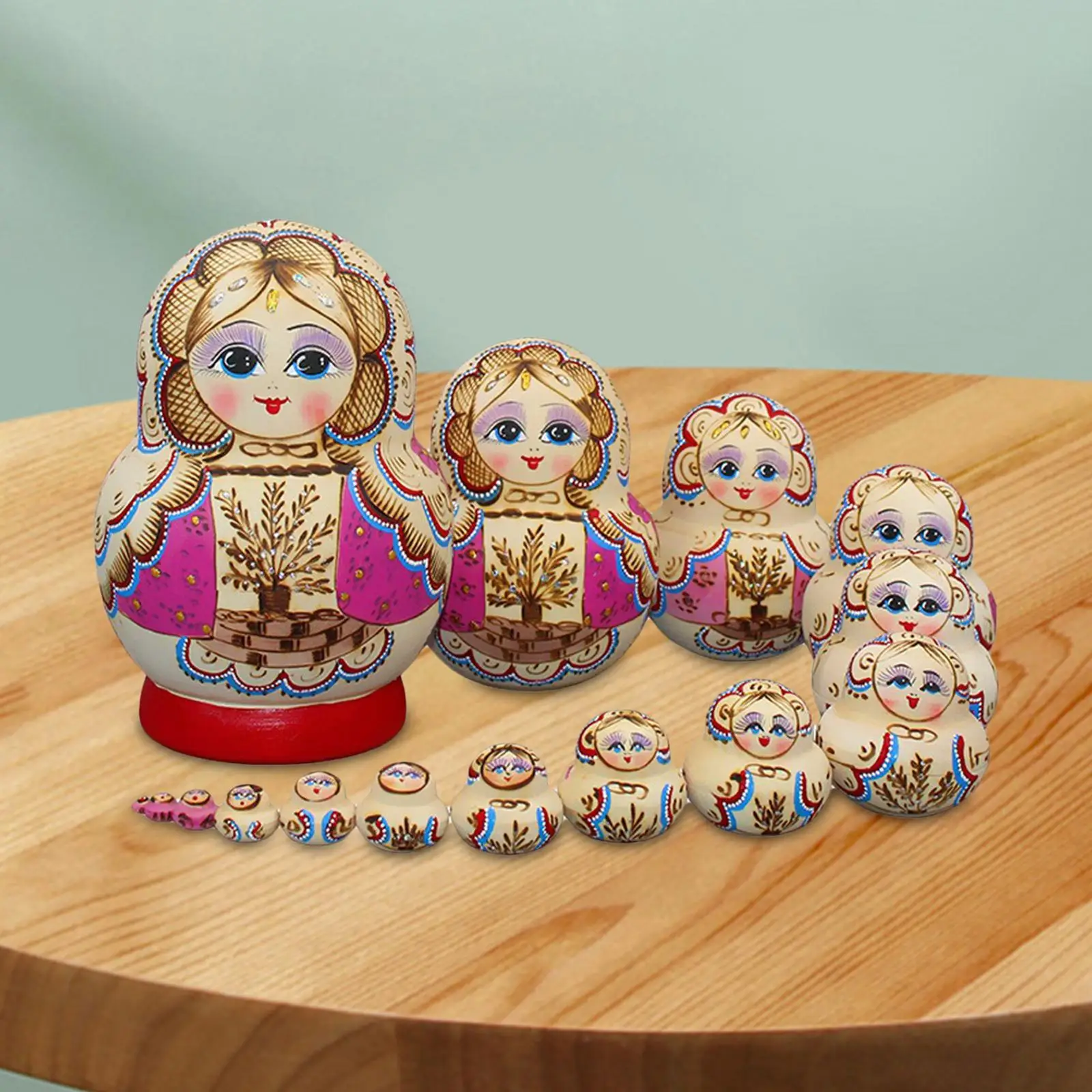 15Pcs Handmade Nesting Doll Ornament Figures Stackable Wooden Russian Nesting Doll for Birthday Office Table Halloween Adults