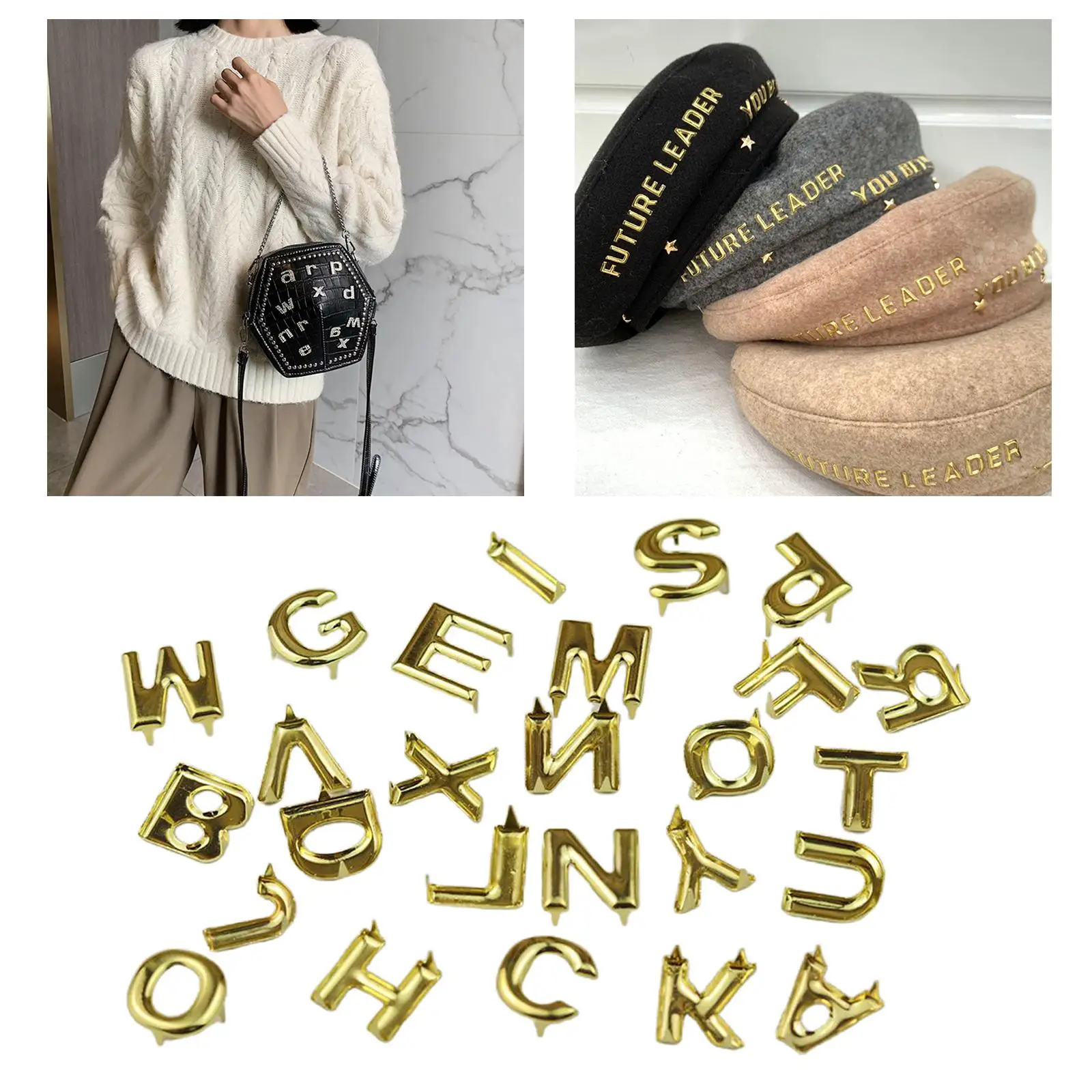 26 Pieces Metal Alphabet Letters A - Z Spike Claw Studs Rock Punk Garment Rivets