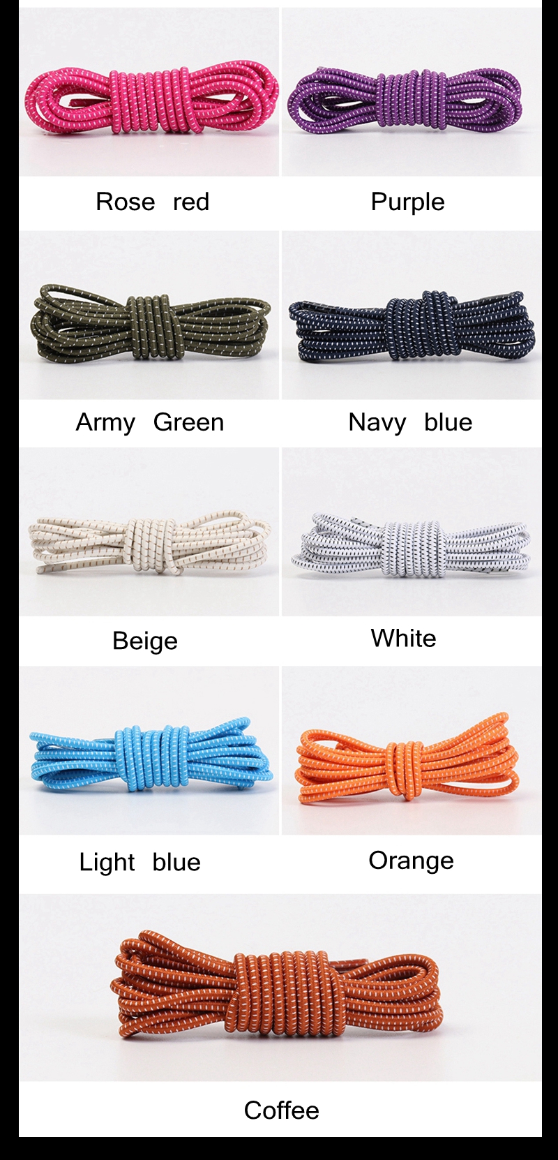 New1 Pair No Tie Shoelaces 1 Second Fast Round Plastic Lock Elastic Shoelace Suitable for All Sports Shoes Accessories Lazy Lace