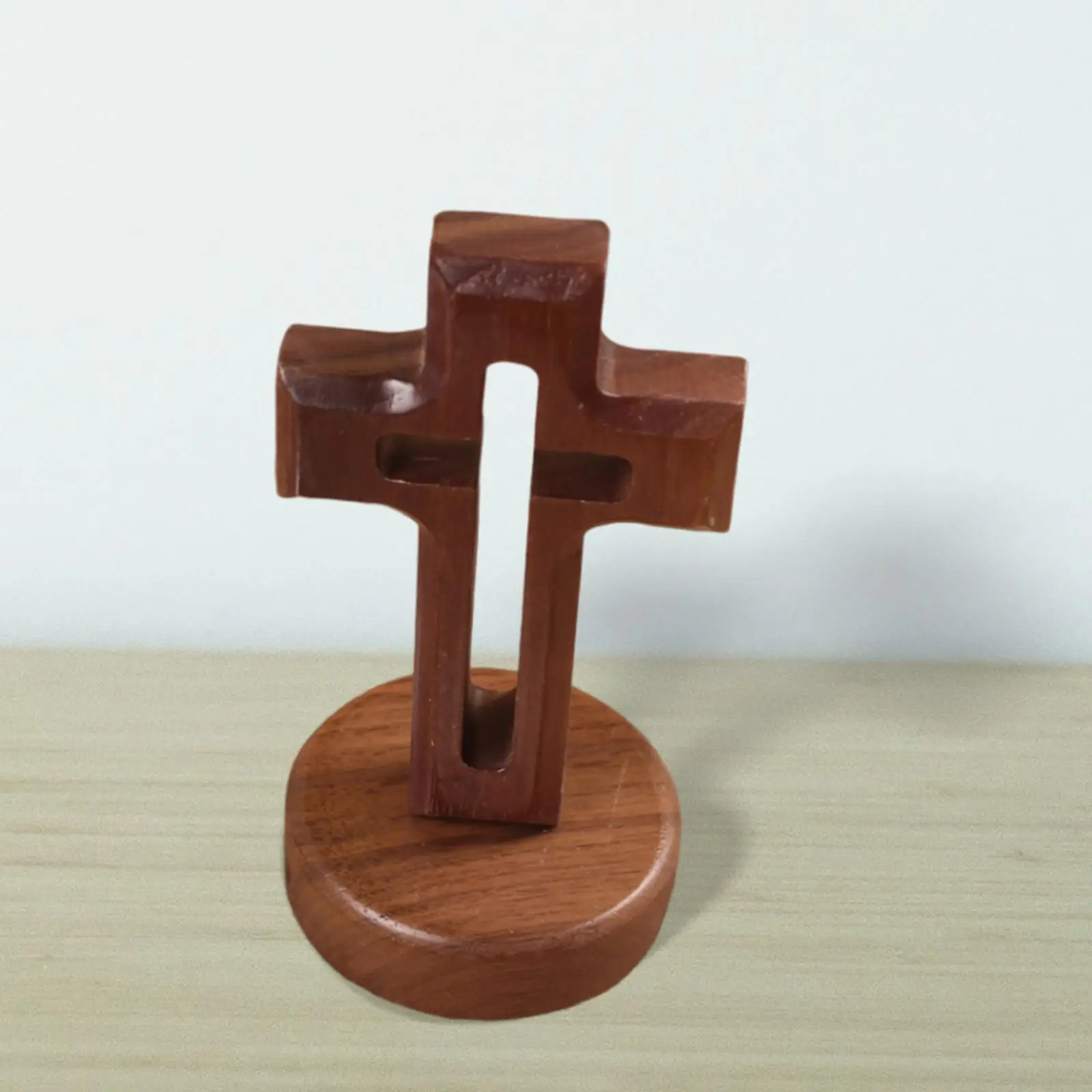 Walnut Wood Cross Statue Handcarved Decoration Sacred for Photo Props Church