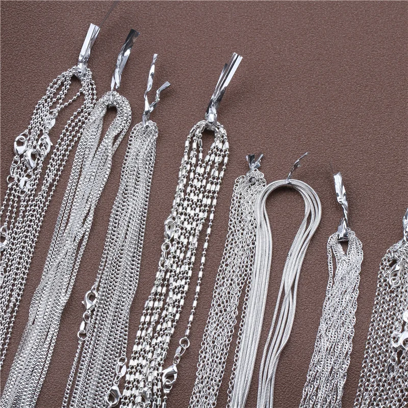 S5f889fd842f5418d8b3aca074738473dh 1pcs 925 Sterling Silver 16-30 Inches Rolo Bead Figaro Chain Necklace for Men Women 9 Designs Fashion Jewelry