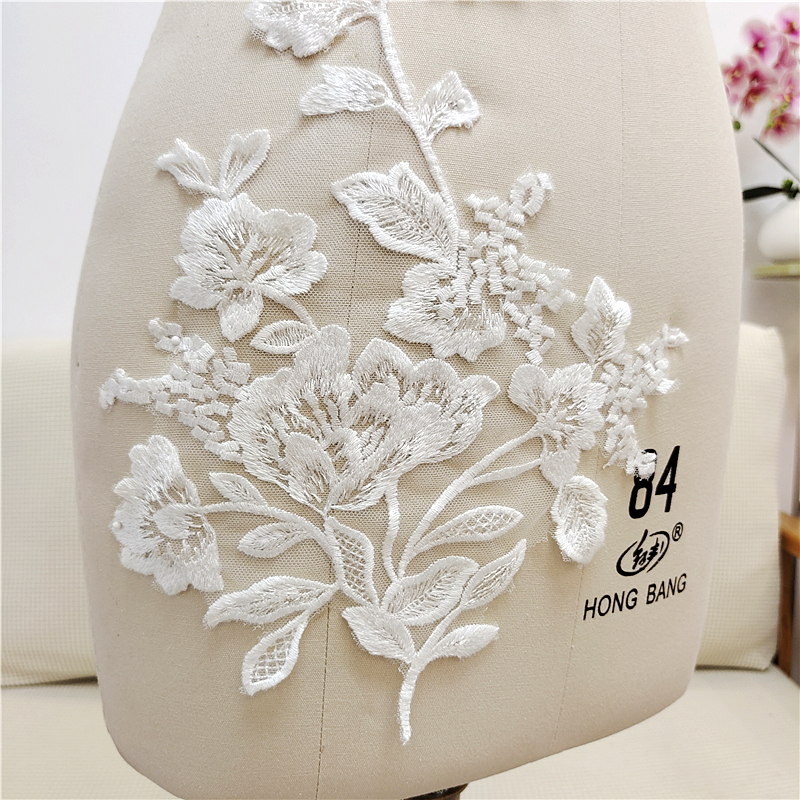 Spitzen gewebe Bestickte Hochzeits kleid Applikationen, Barock besatz, Kragen Mesh Nähen auf Aufnäher für Kleid, DIY Dekoration, Off White – Detail 8