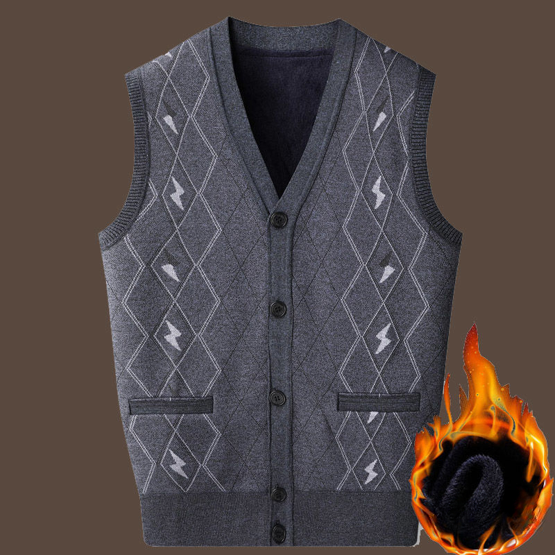 Description Picture 3 of itemMen 2024 Autumn Winter New Knitted Sleeveless Coats Male Plaid Button Sweater Tank Top Men's V Neck Cardigan Loose Vest D672