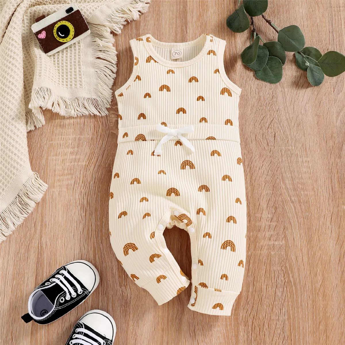 Baby Bodysuits are cool Summer Baby Girls Boys Romper Newborn Baby Clothes Toddler Cotton Knitted Ribbed Sleeveless Rainbow Elastic Band Jumpsuits 0-18M Warm Baby Bodysuits 
