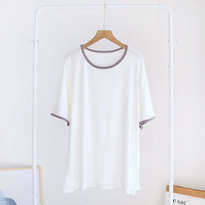 Neue Sommer-Damen-Pyjamas aus Modal, Kurzarm-T-Shirt, Einteiler, Kurzarm, Übergröße, Mehrfarbig, Lässige Homewear-Oberteile – Detail 5