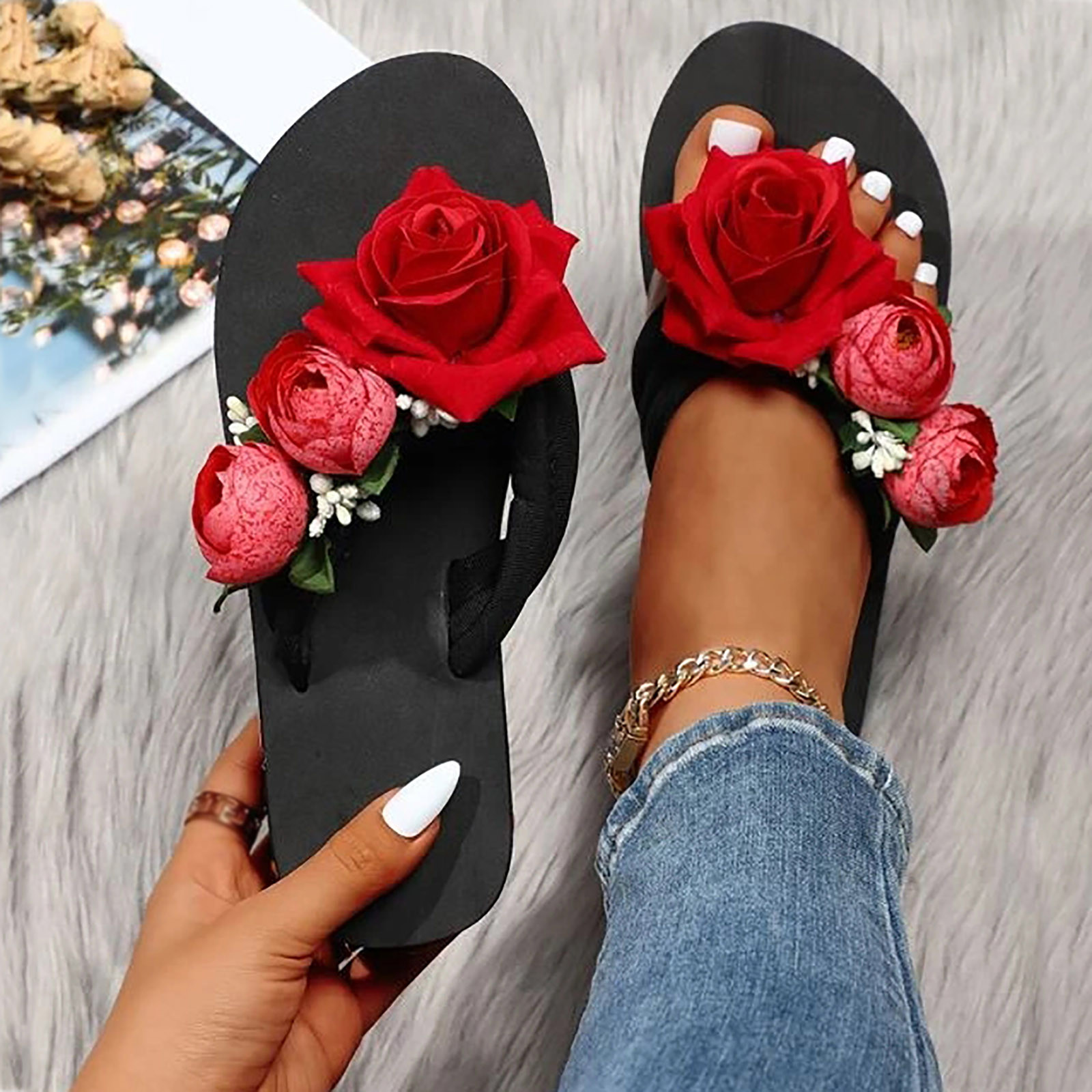 Slip On Flat Sandals For Women Womens Chunky Sandals Size 9 Slippers For  Women Ladies Summer Flip Clear Slide Sandals For Women - Women's Sandals -  AliExpress